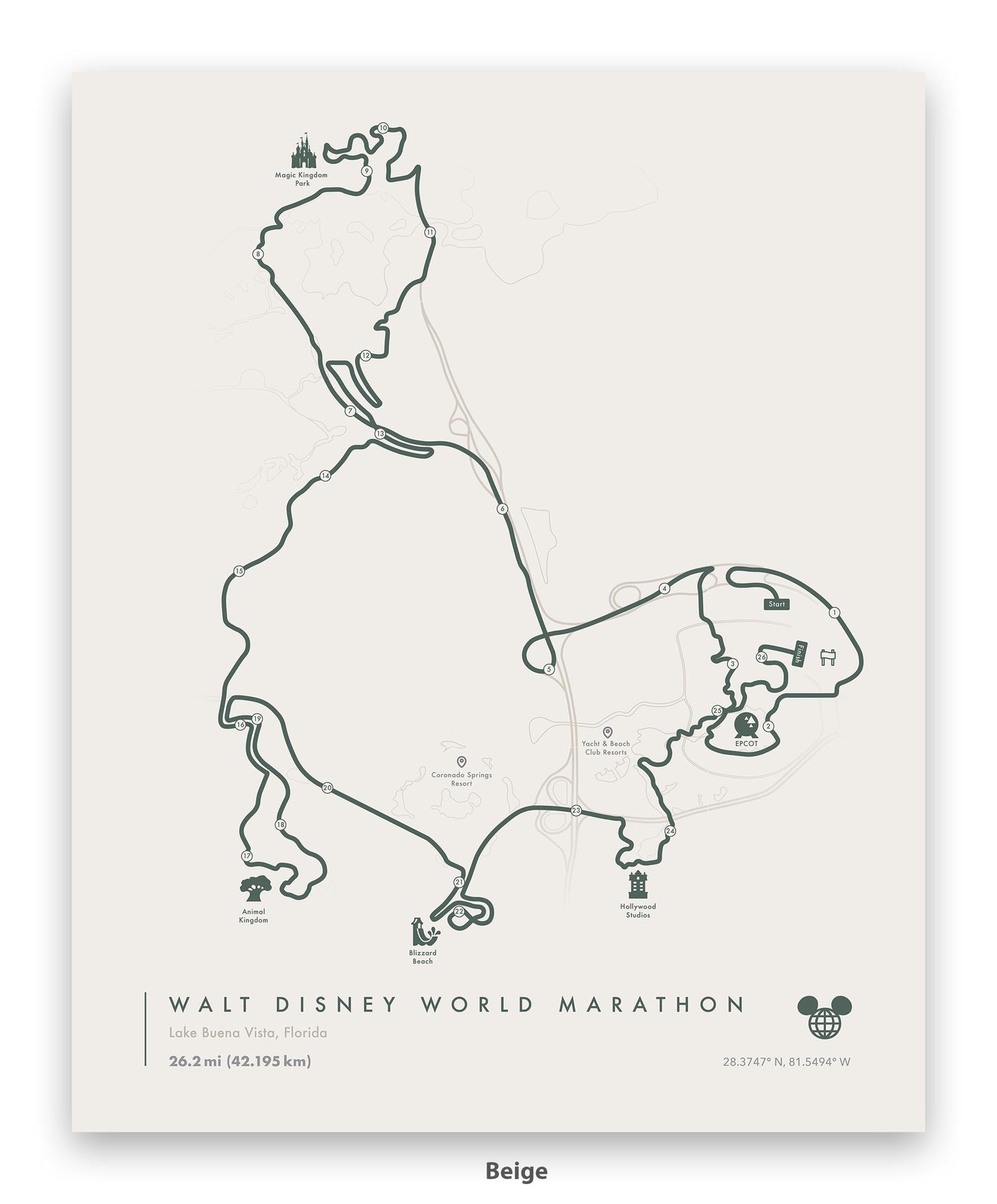 Disney World Marathon Route Map Poster (Personalized)