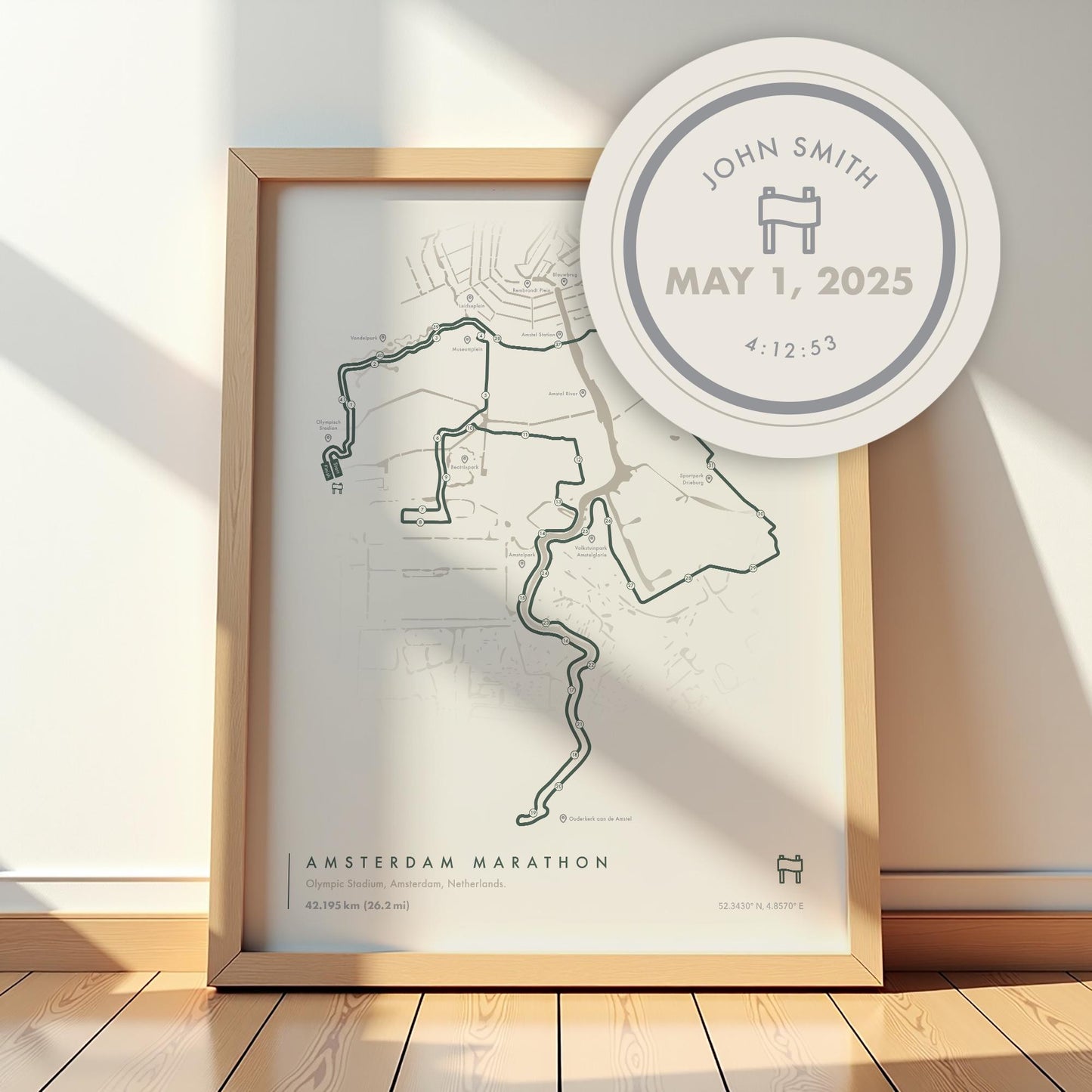 Amsterdam Marathon Route Map Poster (Personalized)