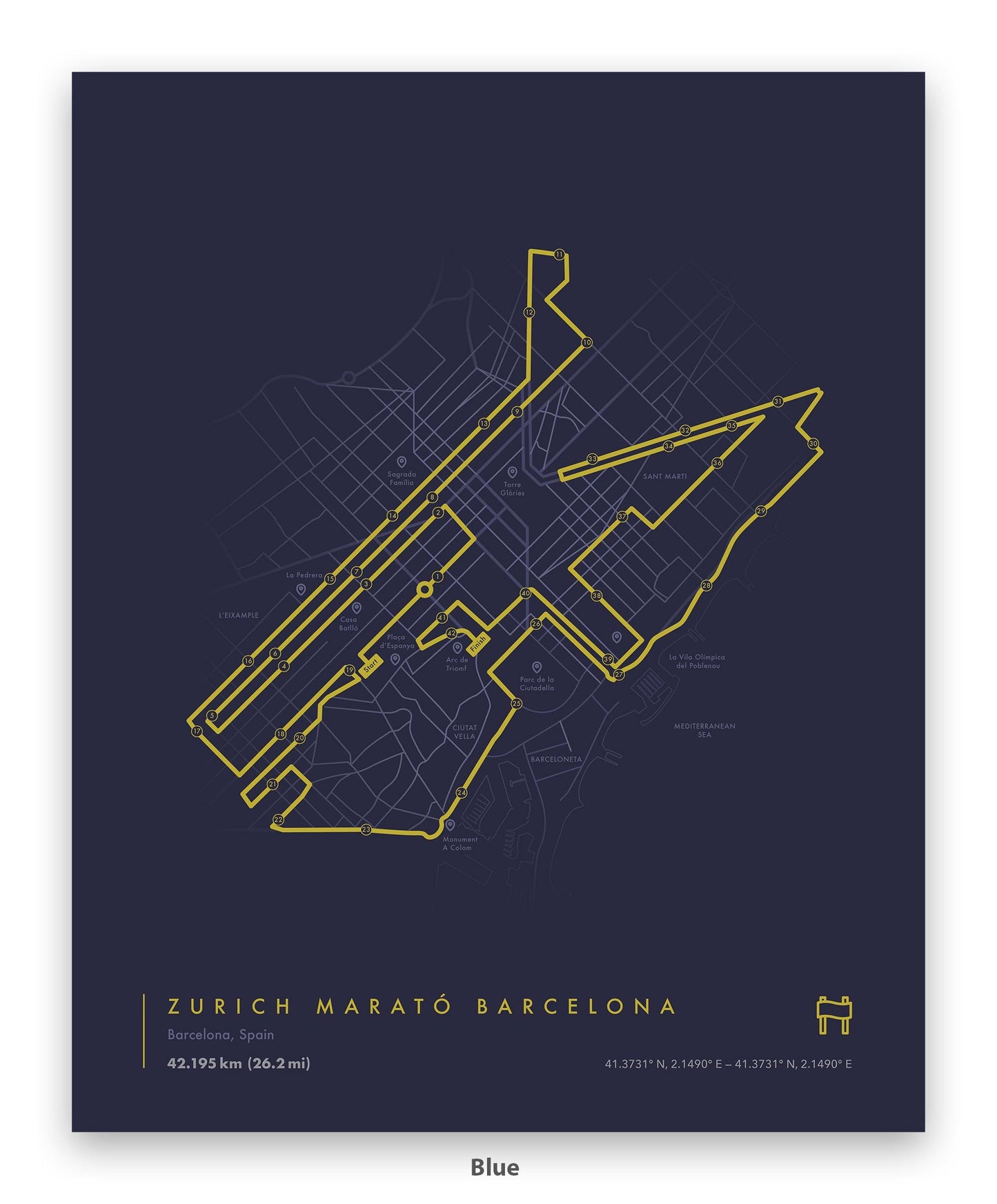 Barcelona Marathon Route Map Poster (Personalized)