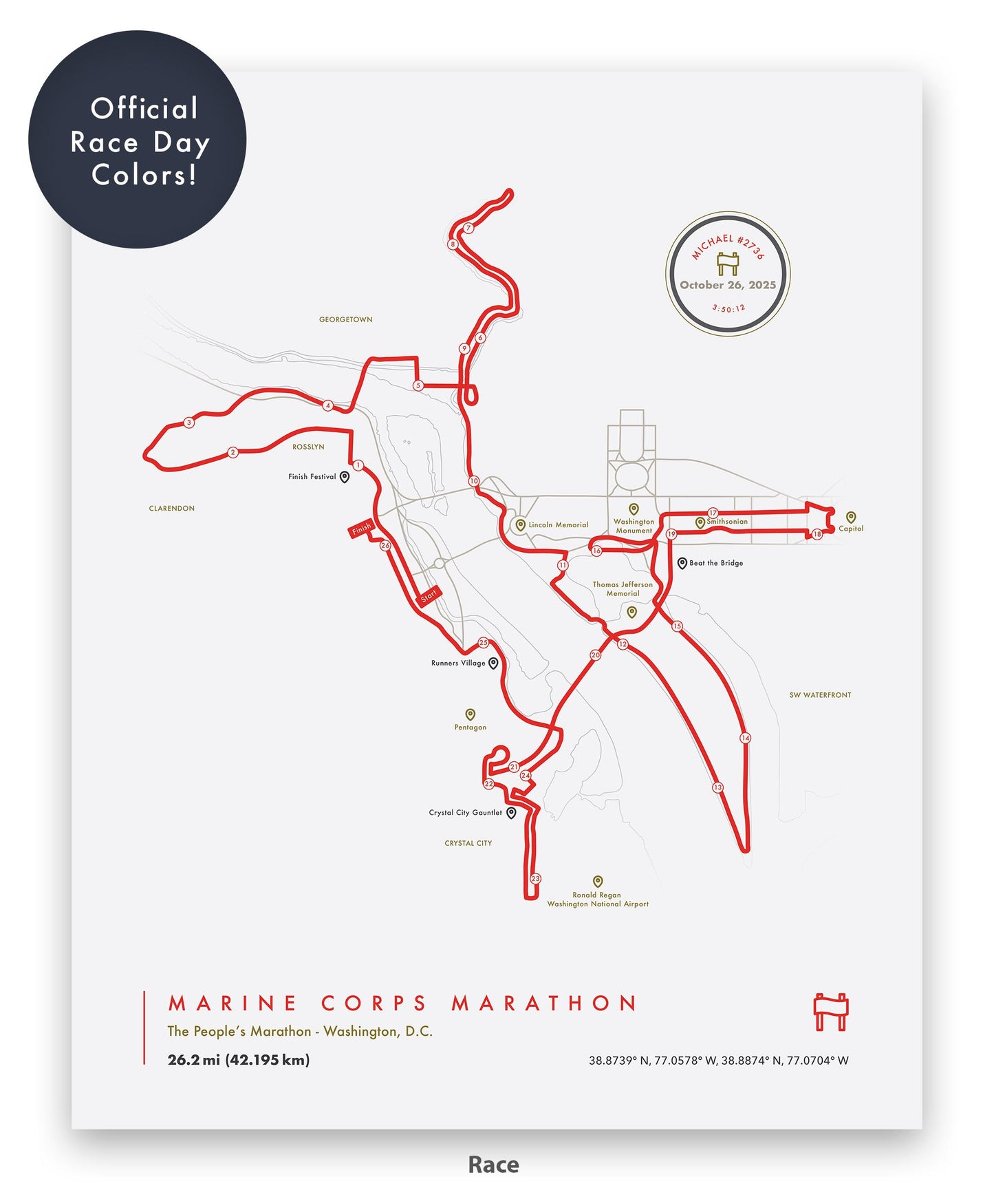 Marine Corps Marathon Map (Personalized)