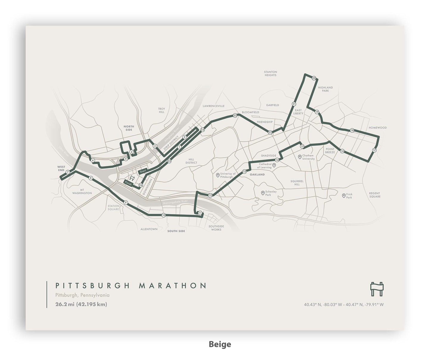 Pittsburgh Marathon Route Map Poster (Personalized)