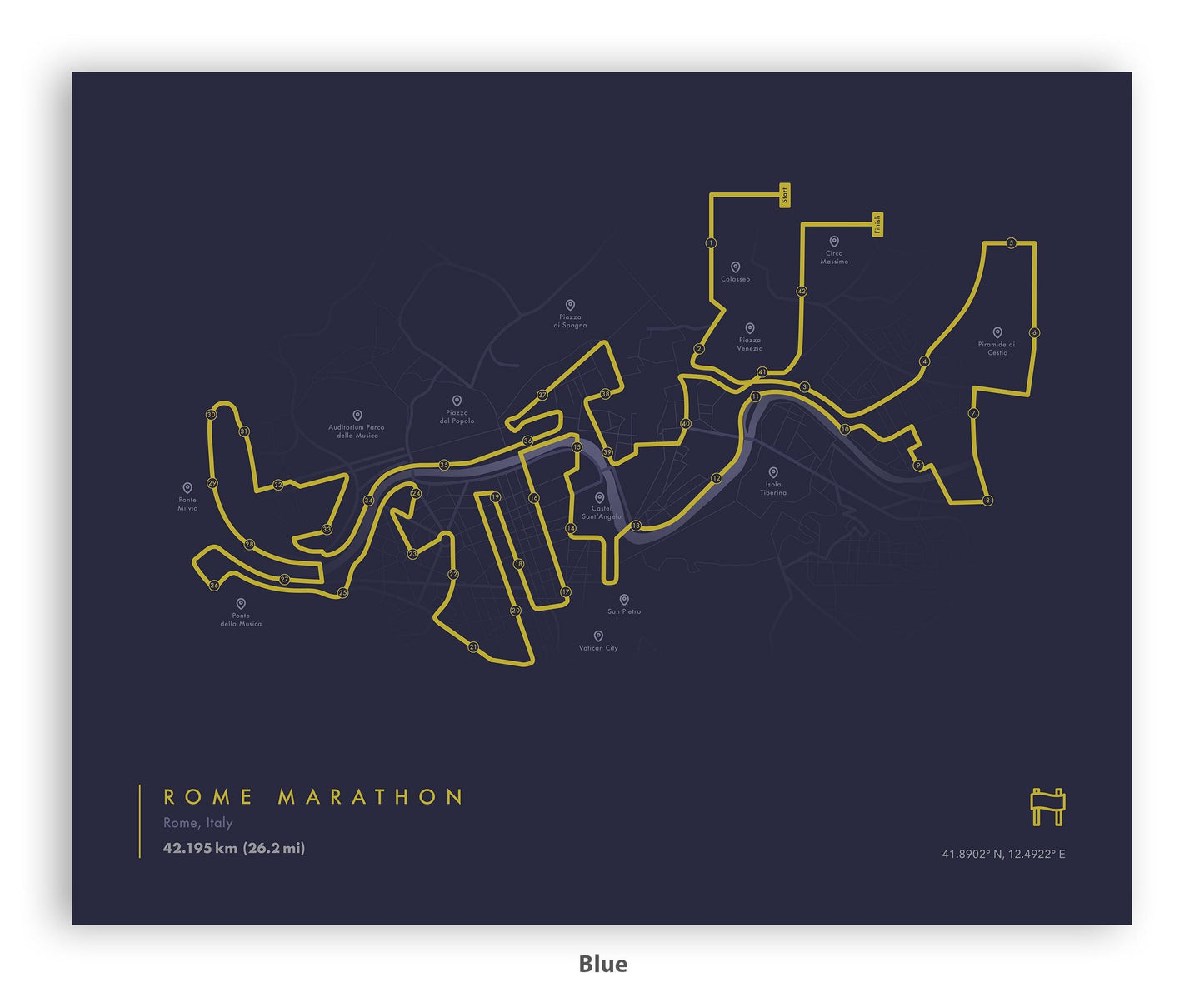 Rome Marathon Route Map Poster (Personalized)