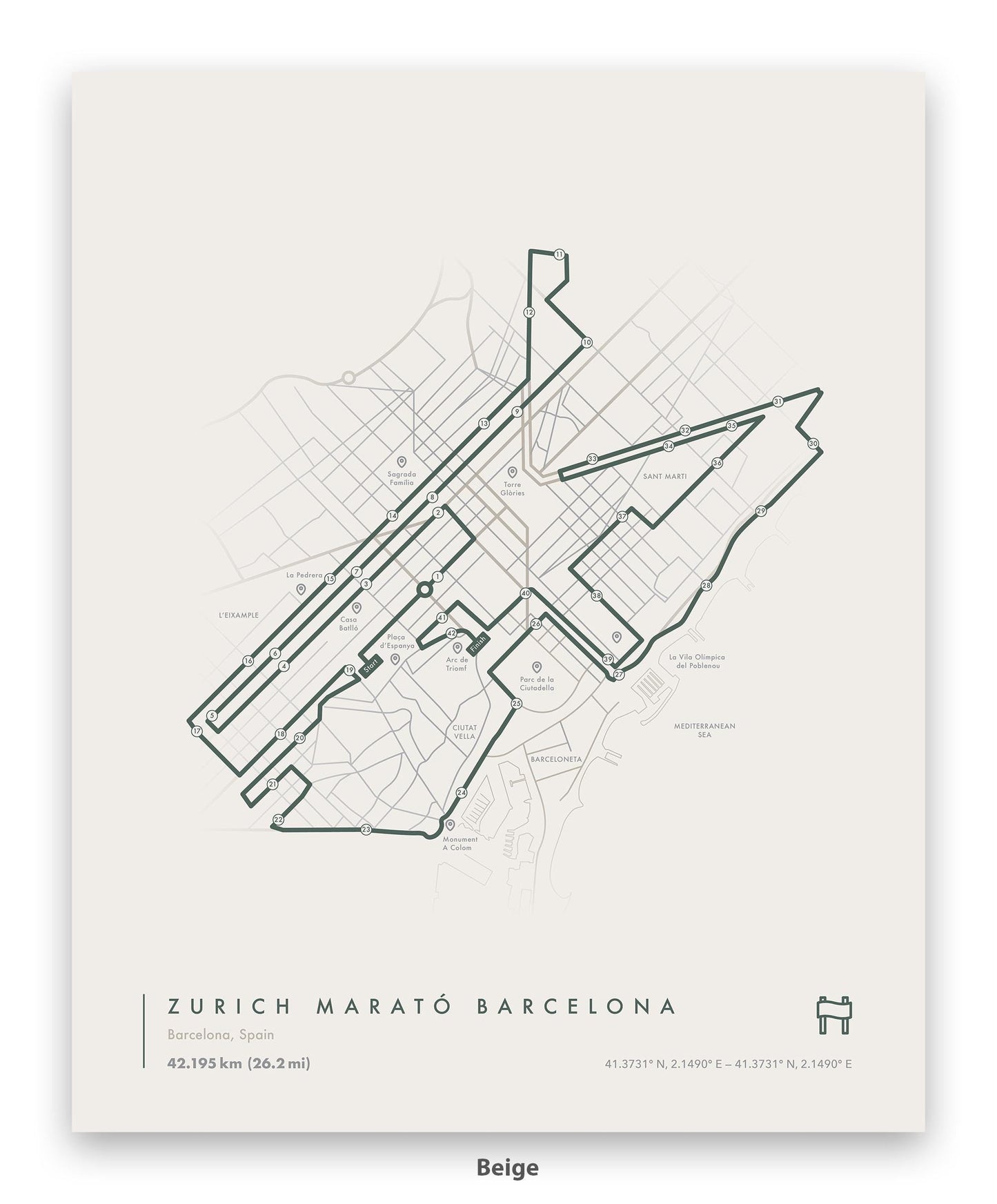 Barcelona Marathon Route Map Poster (Personalized)