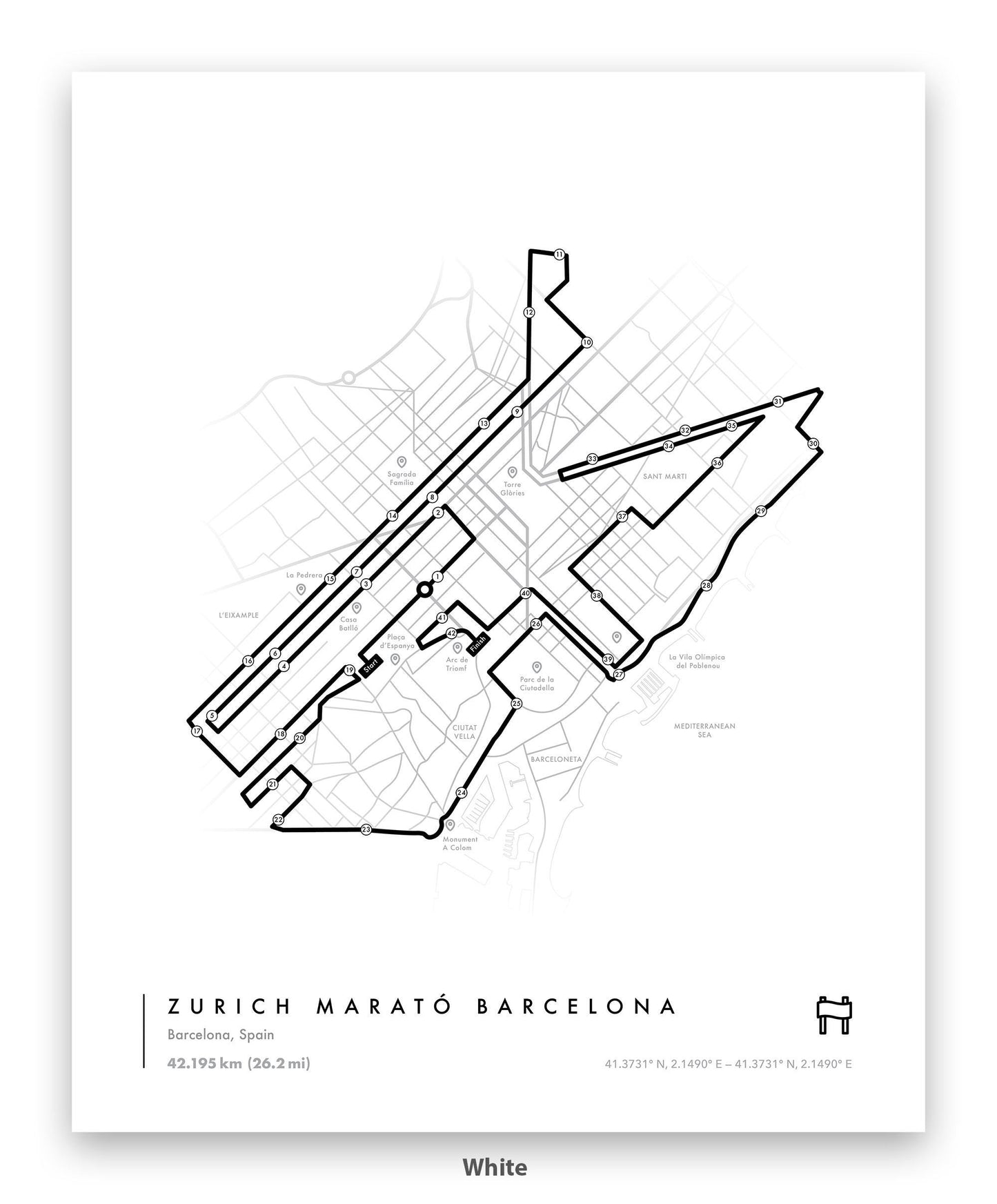 Barcelona Marathon Route Map Poster (Personalized)