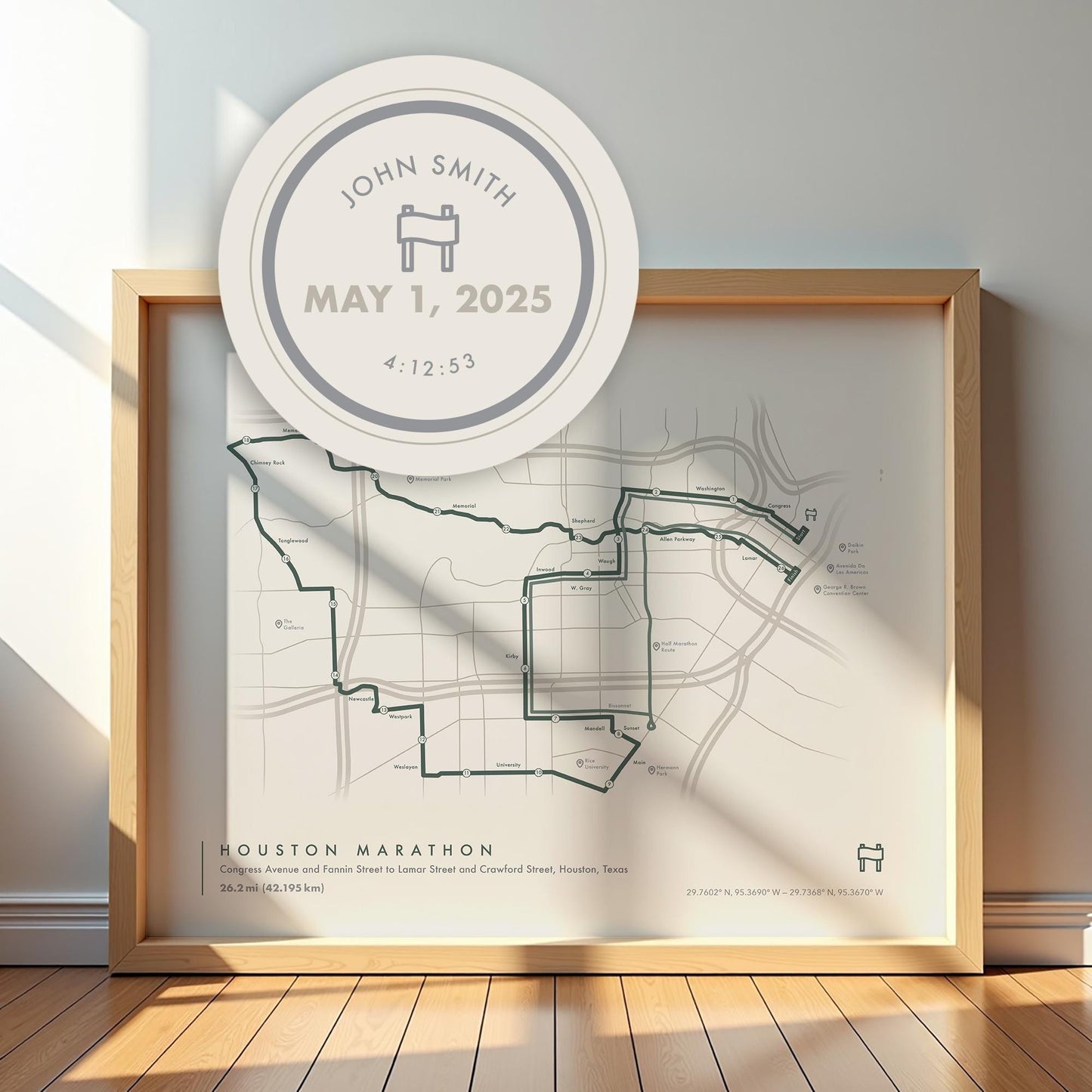Houston Marathon Route Map Poster (Personalized)