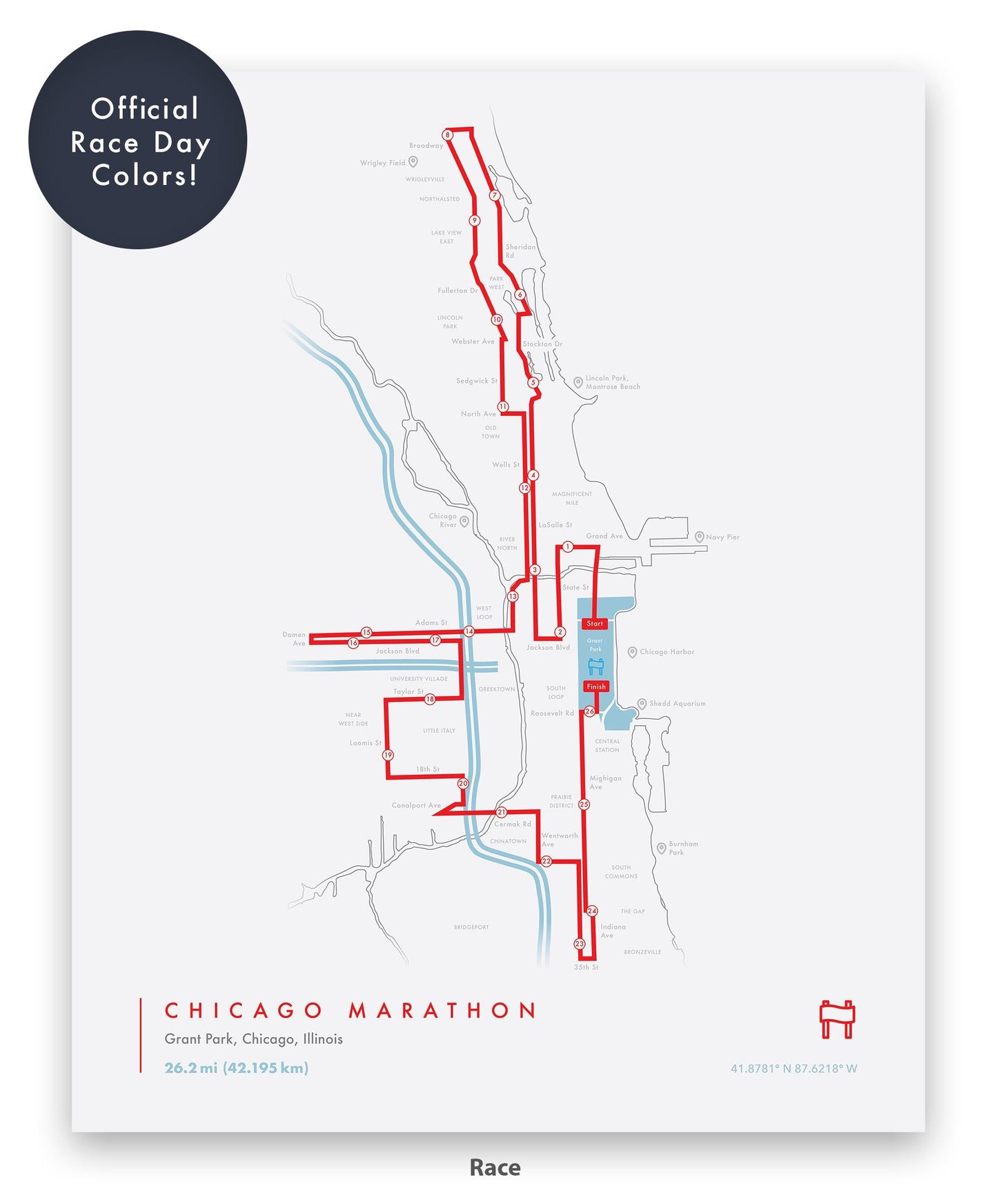 Chicago Marathon Route Map Poster (Personalized)