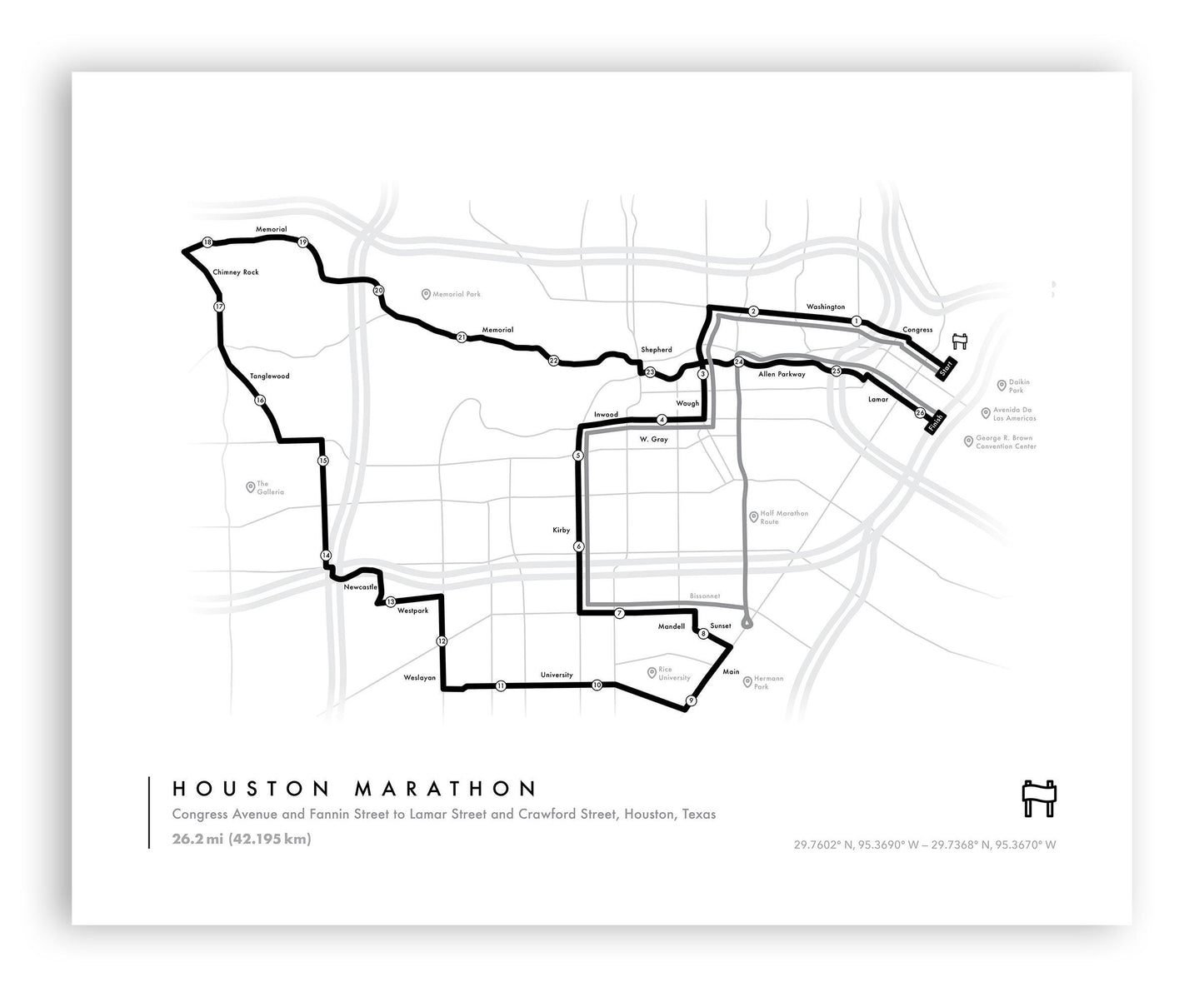 Houston Marathon Route Map Poster (Personalized)