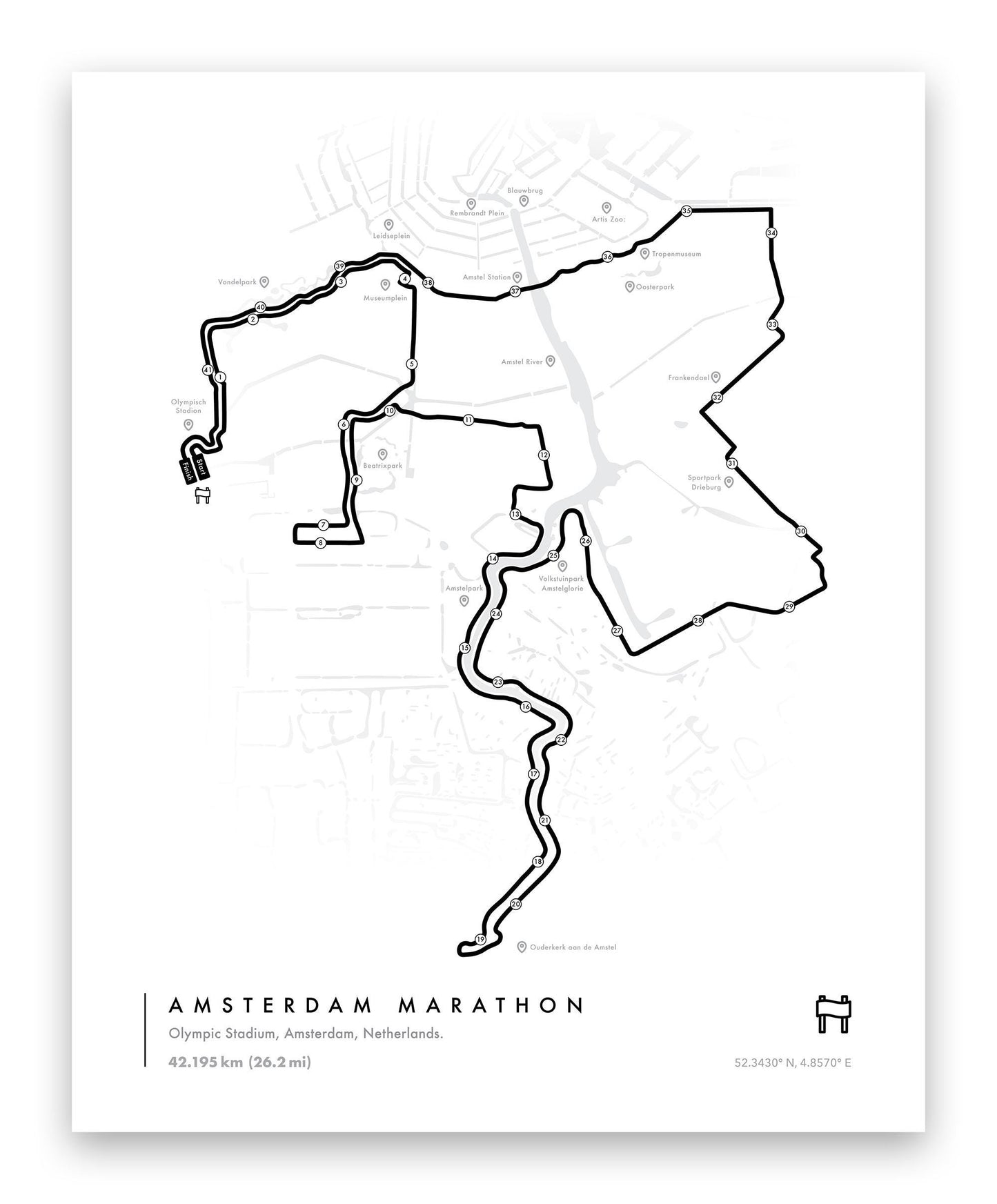 Amsterdam Marathon Route Map Poster (Personalized)