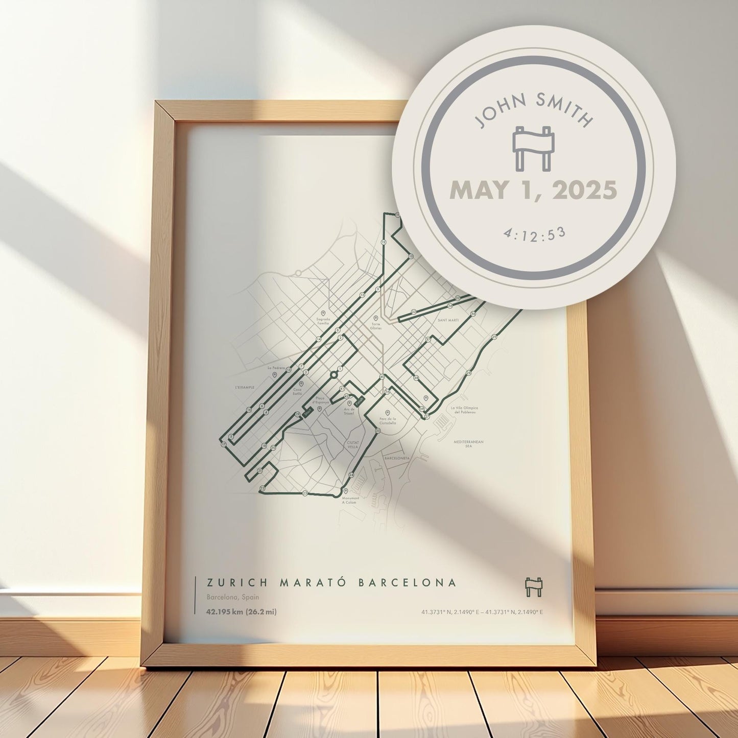 Barcelona Marathon Route Map Poster (Personalized)
