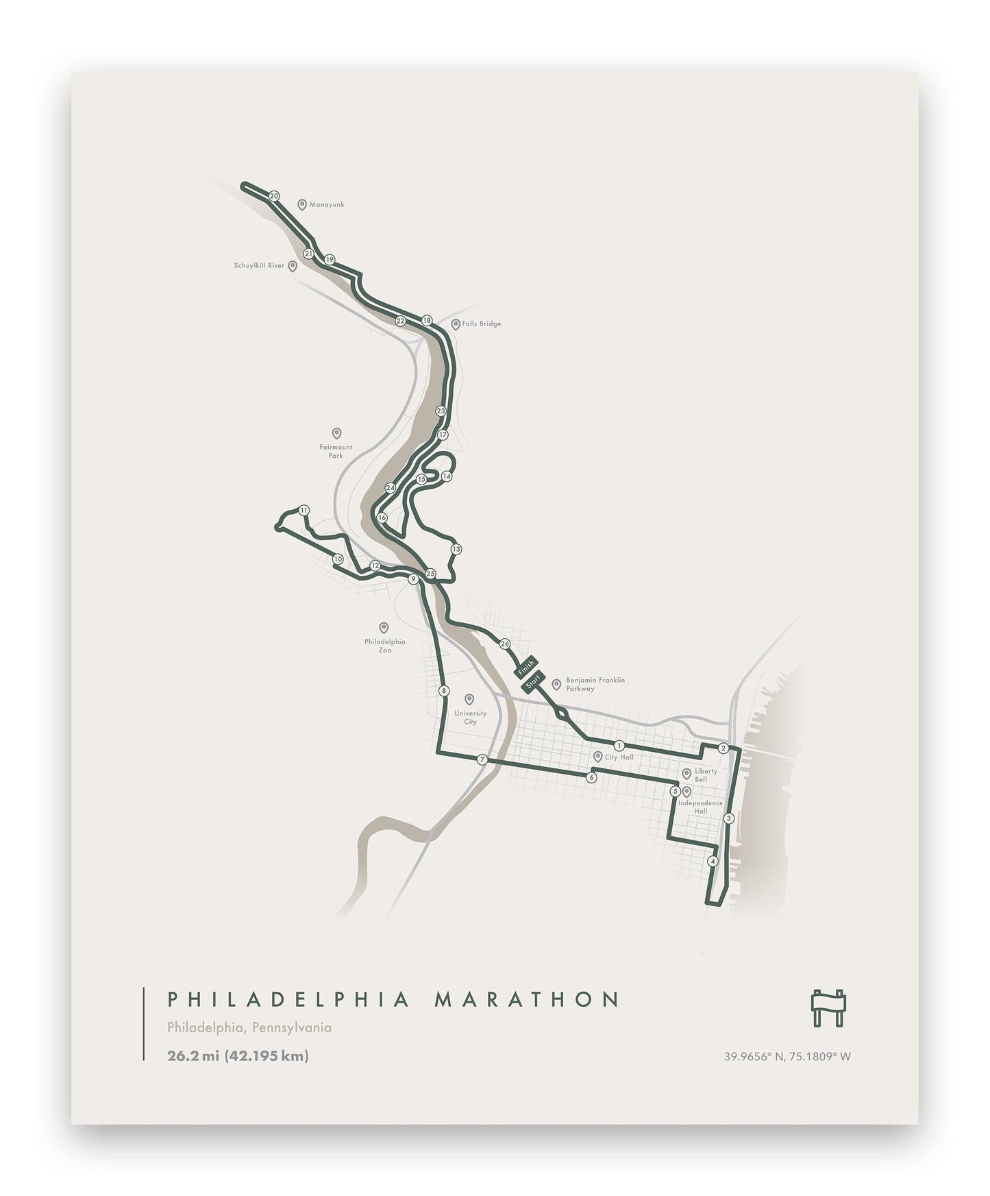 Philadelphia Marathon Route Map Poster (Personalized)