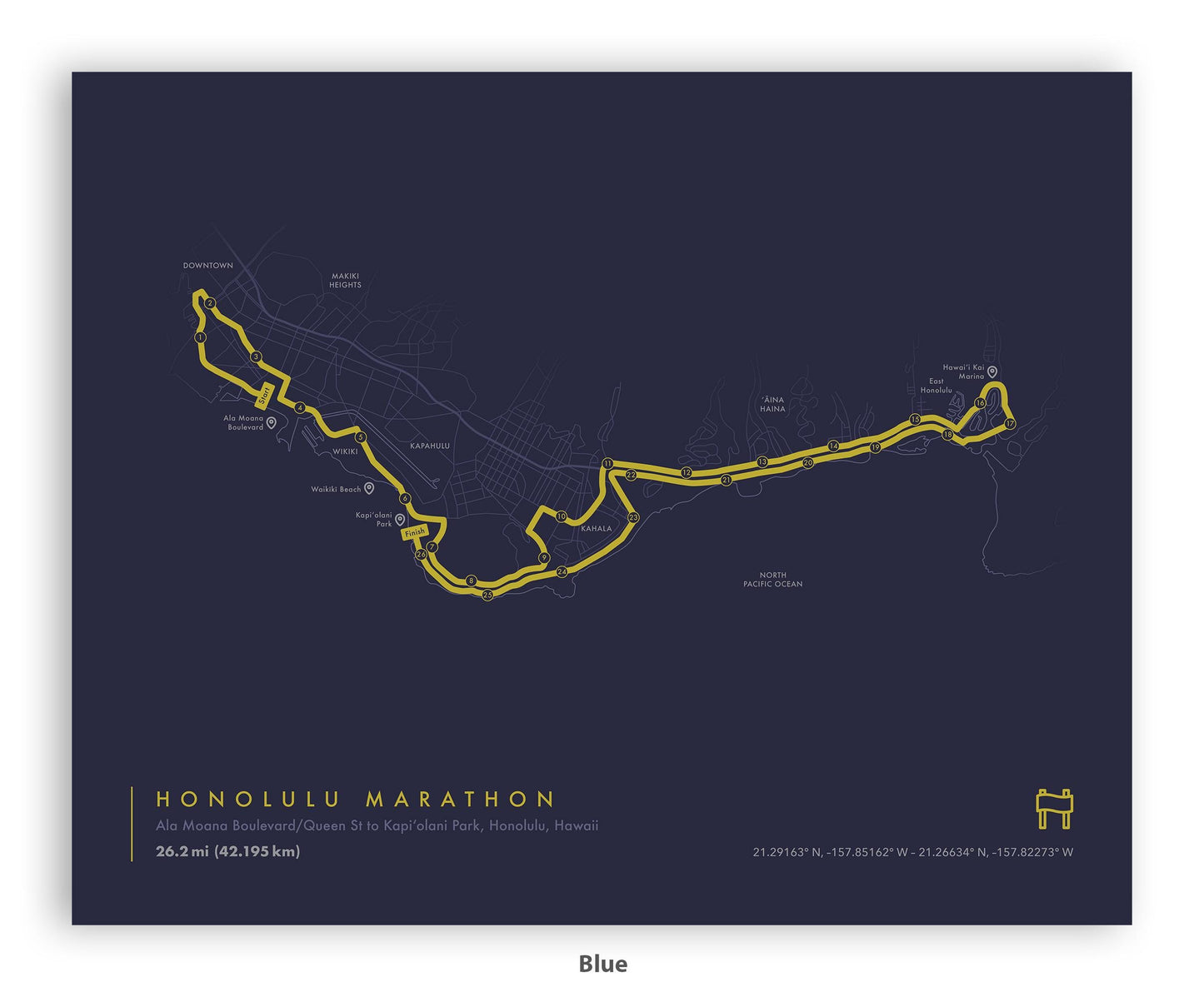 Honolulu Marathon Route Map Poster (Personalized)