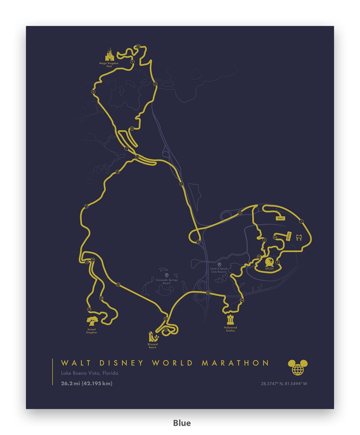 Disney World Marathon Route Map Poster (Personalized)