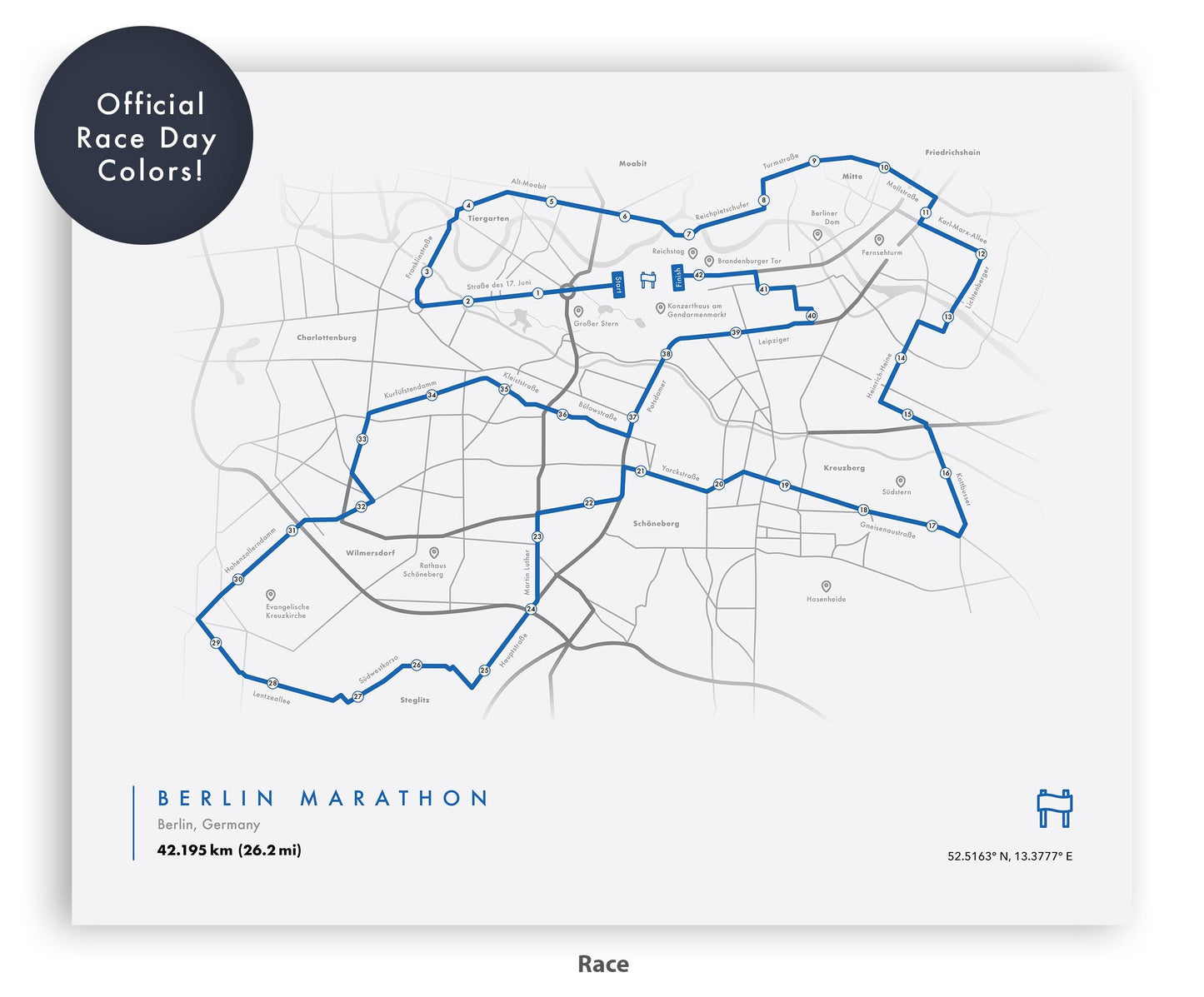 Berlin Marathon Route Map Poster (Personalized)