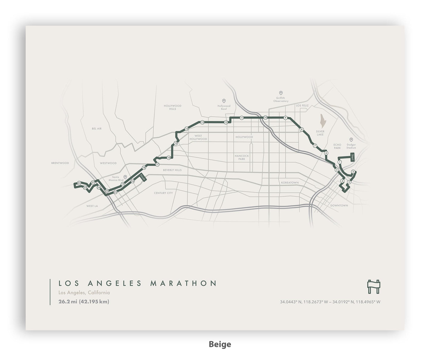 Los Angeles Marathon Route Map Poster (Personalized)