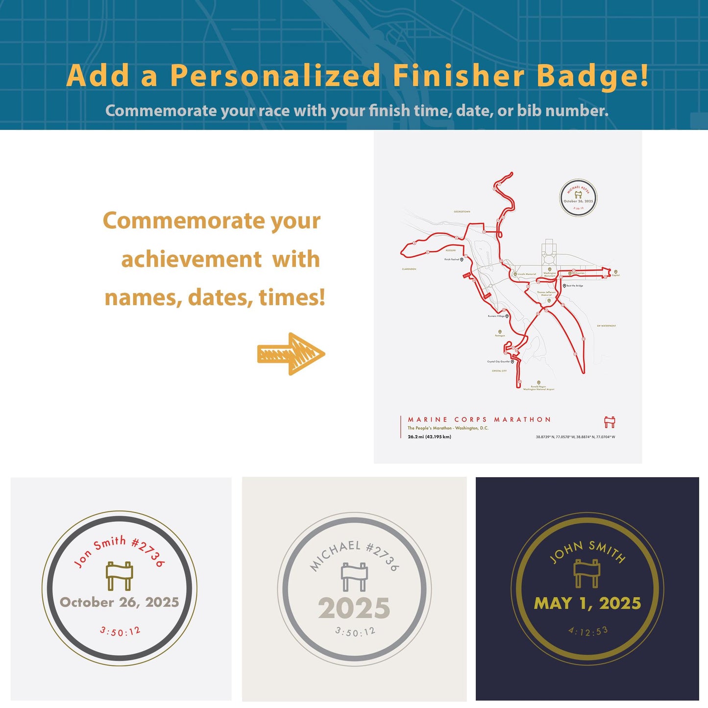 Marine Corps Marathon Map (Personalized)