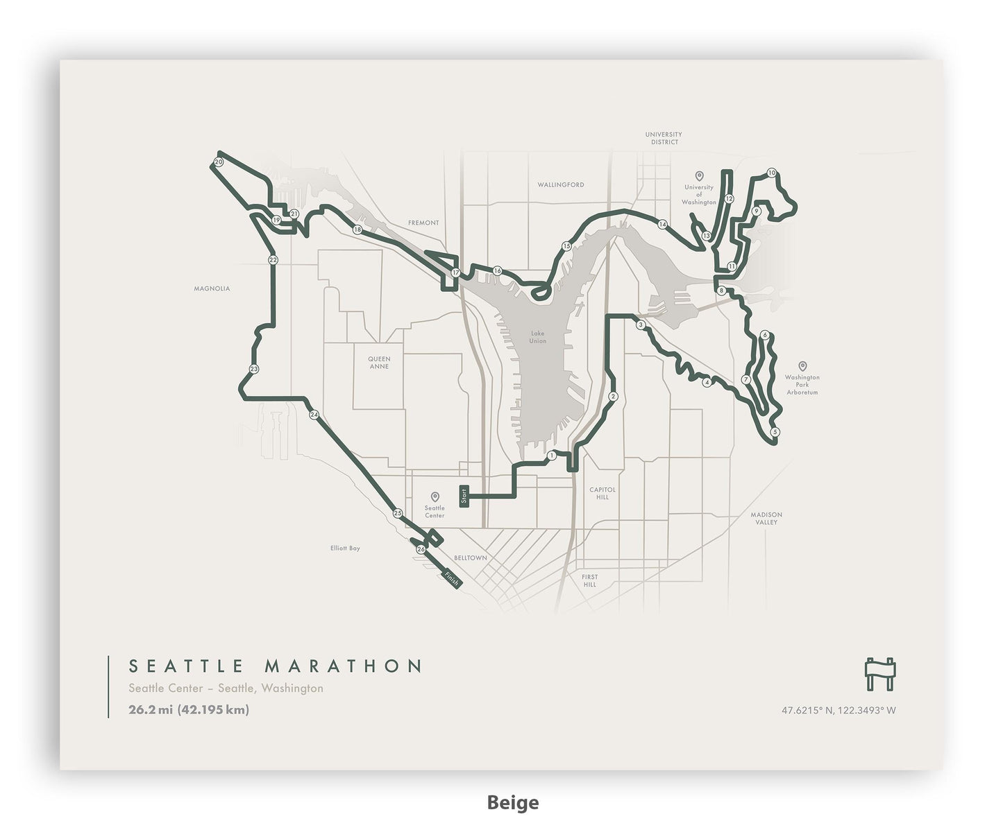 Seattle Marathon Route Map Poster (Personalized)