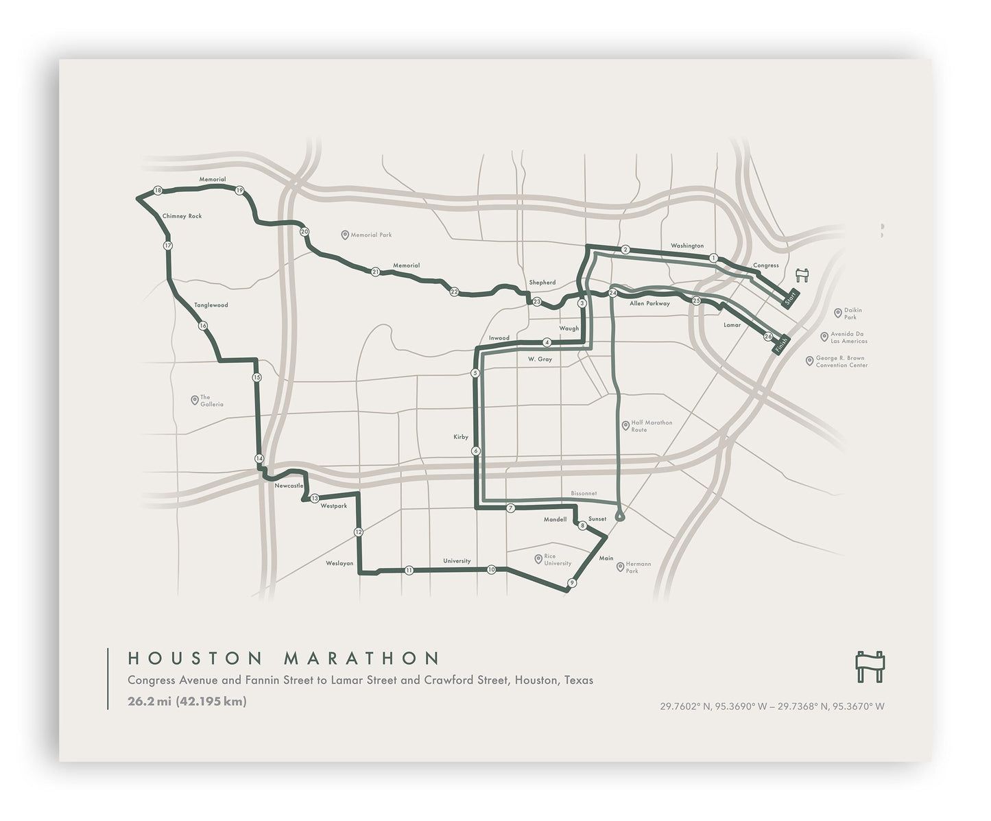 Houston Marathon Route Map Poster (Personalized)