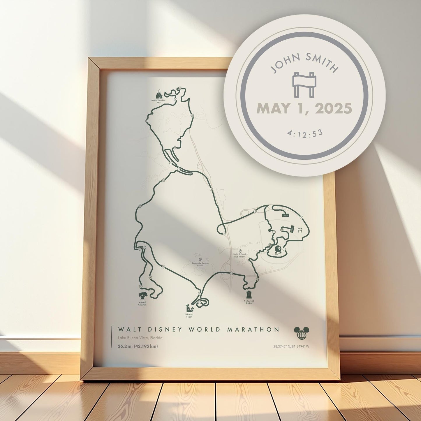 Disney World Marathon Route Map Poster (Personalized)