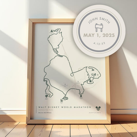 Disney World Marathon Route Map Poster (Personalized)