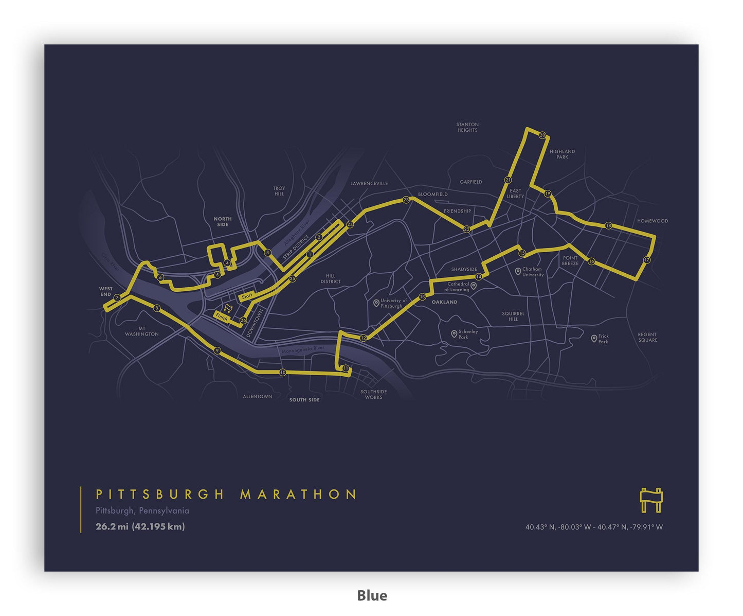 Pittsburgh Marathon Route Map Poster (Personalized)