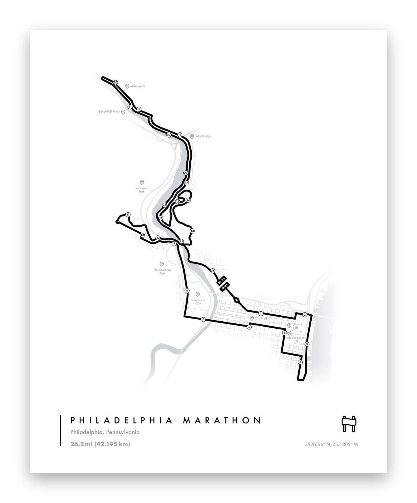 Philadelphia Marathon Route Map Poster (Personalized)
