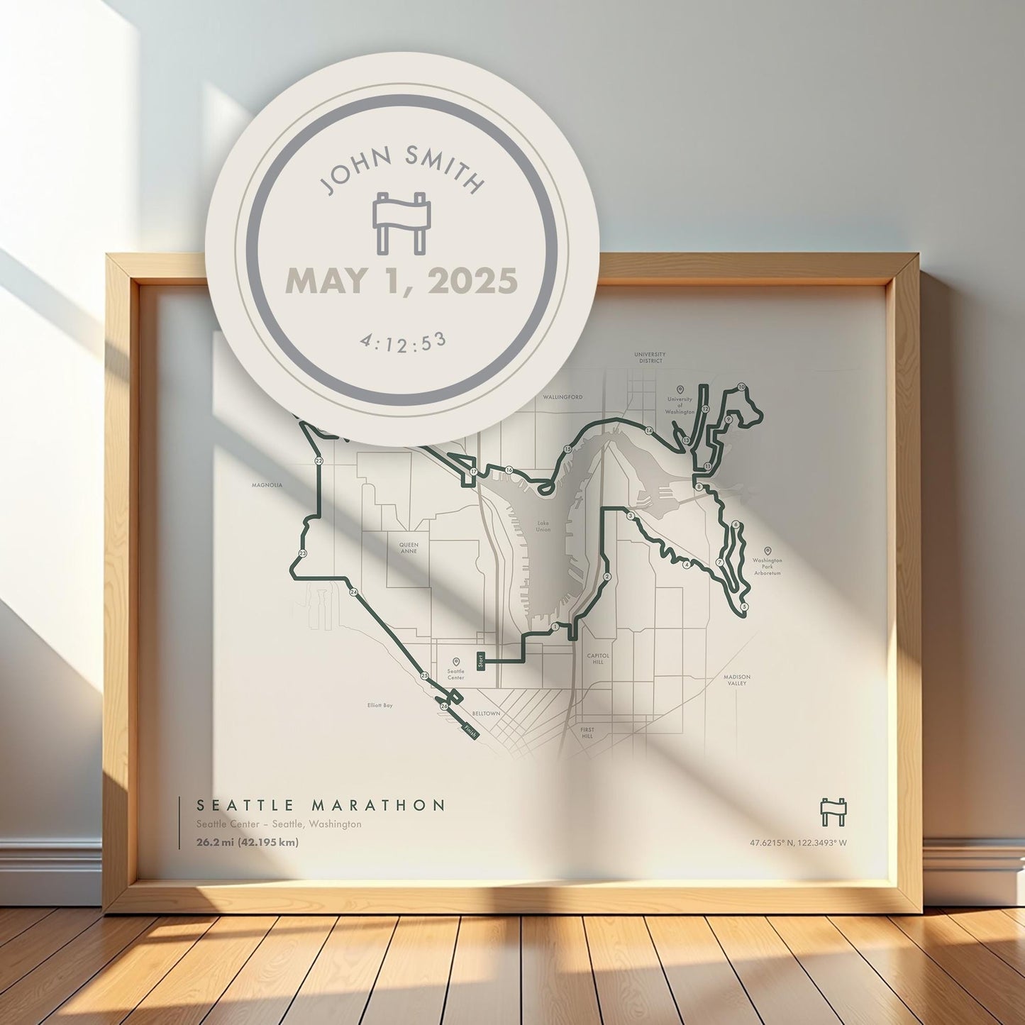 Seattle Marathon Route Map Poster (Personalized)