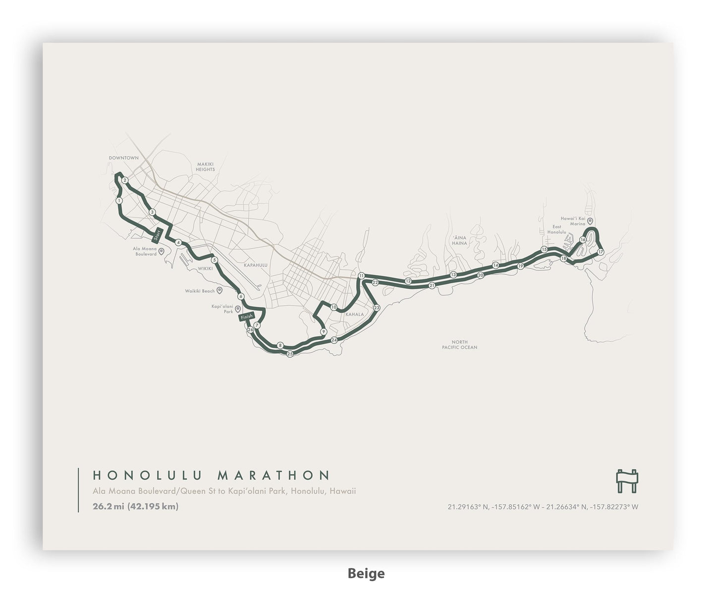 Honolulu Marathon Route Map Poster (Personalized)