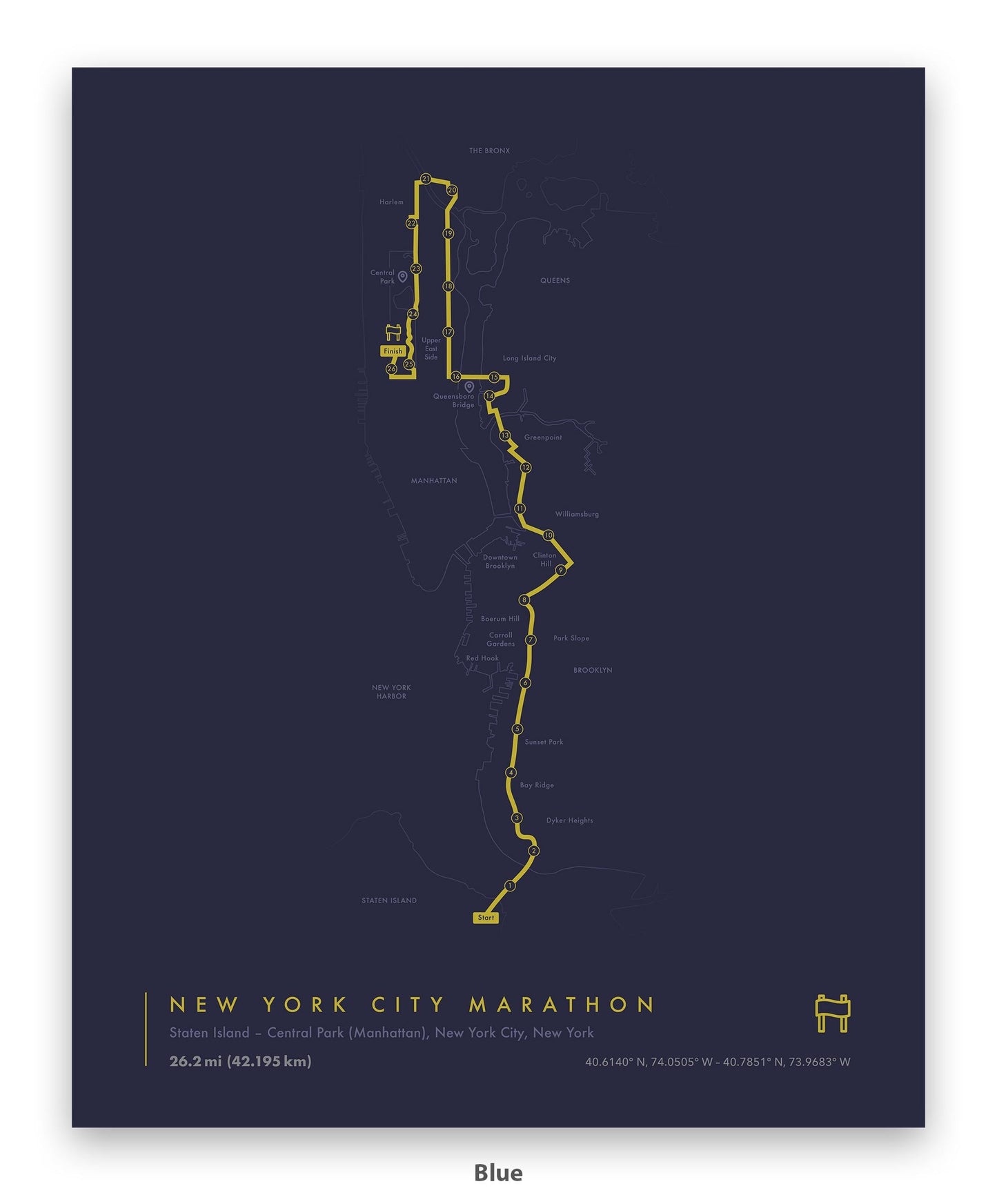 New York City Marathon Route Map Poster (Personalized)