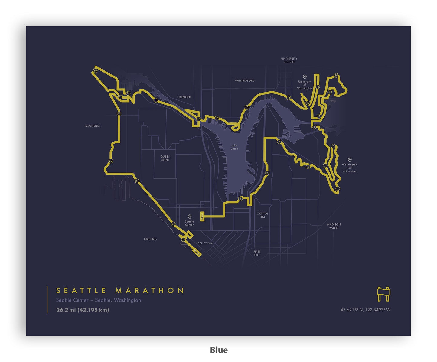 Seattle Marathon Route Map Poster (Personalized)