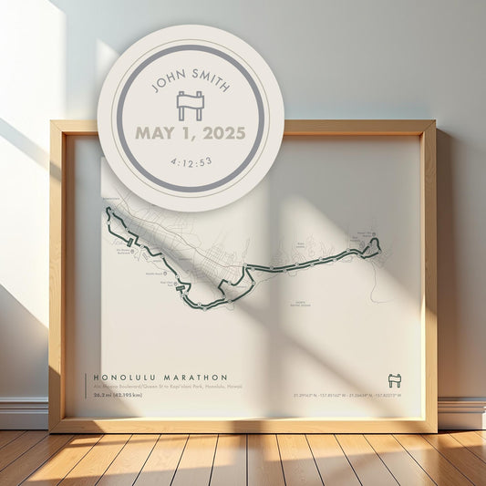 Honolulu Marathon Route Map Poster (Personalized)