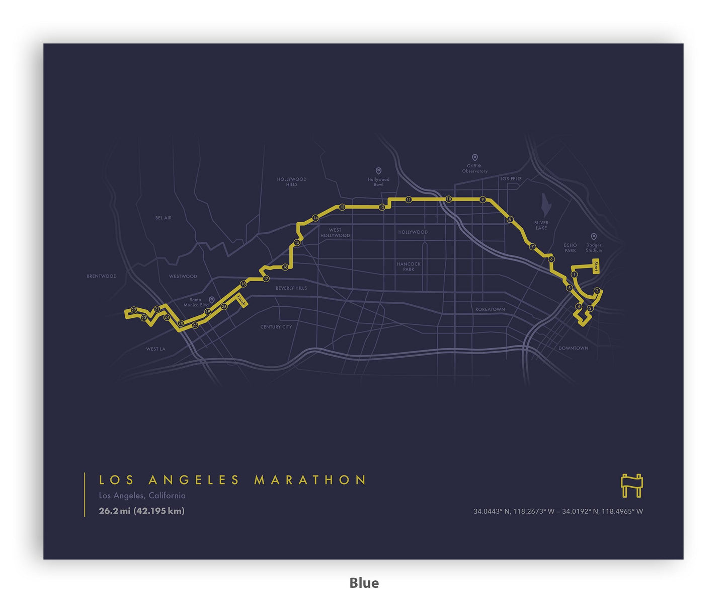 Los Angeles Marathon Route Map Poster (Personalized)