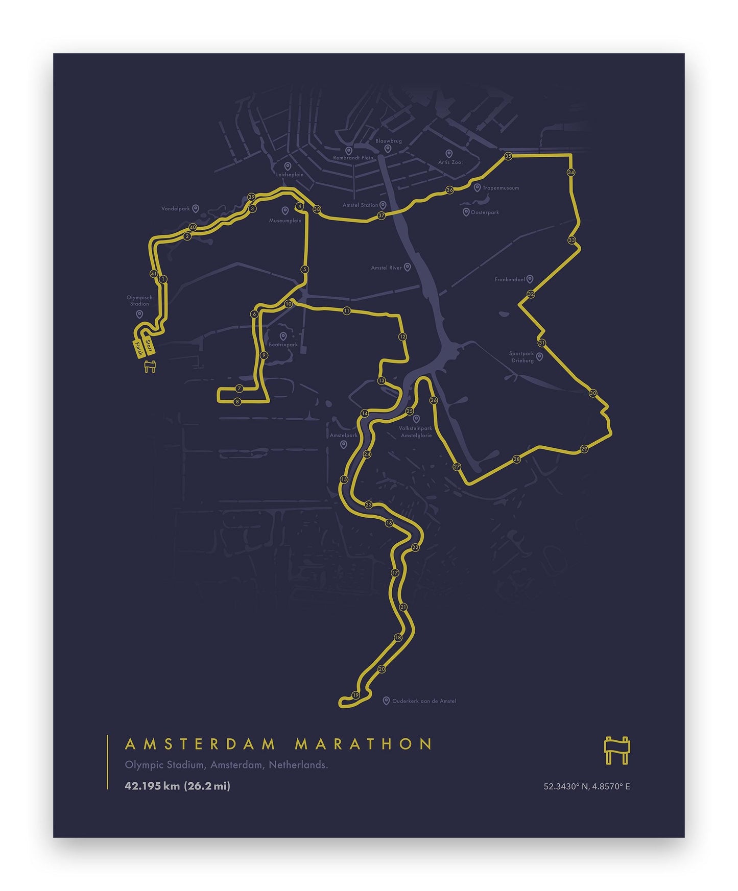 Amsterdam Marathon Route Map Poster (Personalized)