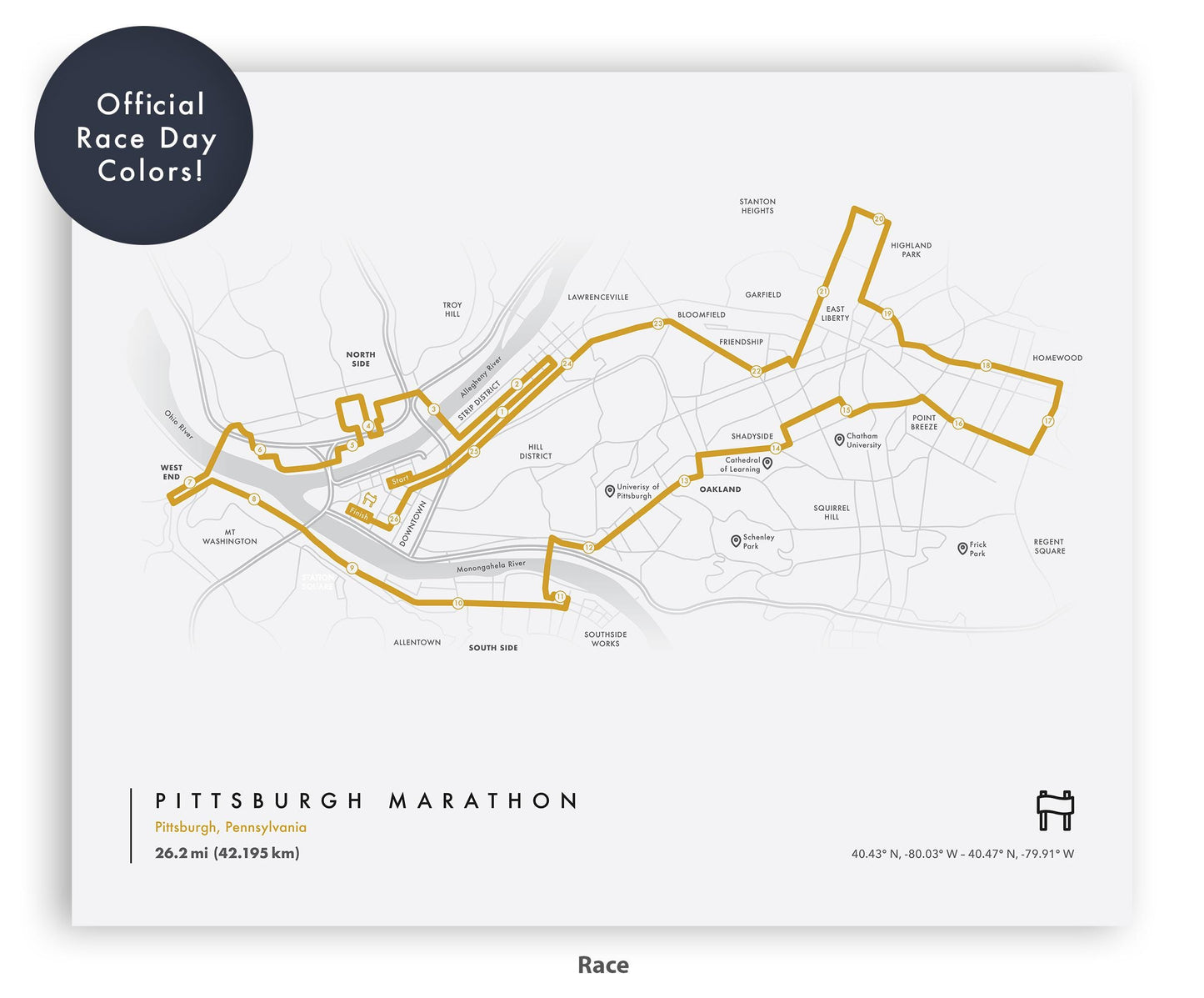 Pittsburgh Marathon Route Map Poster (Personalized)
