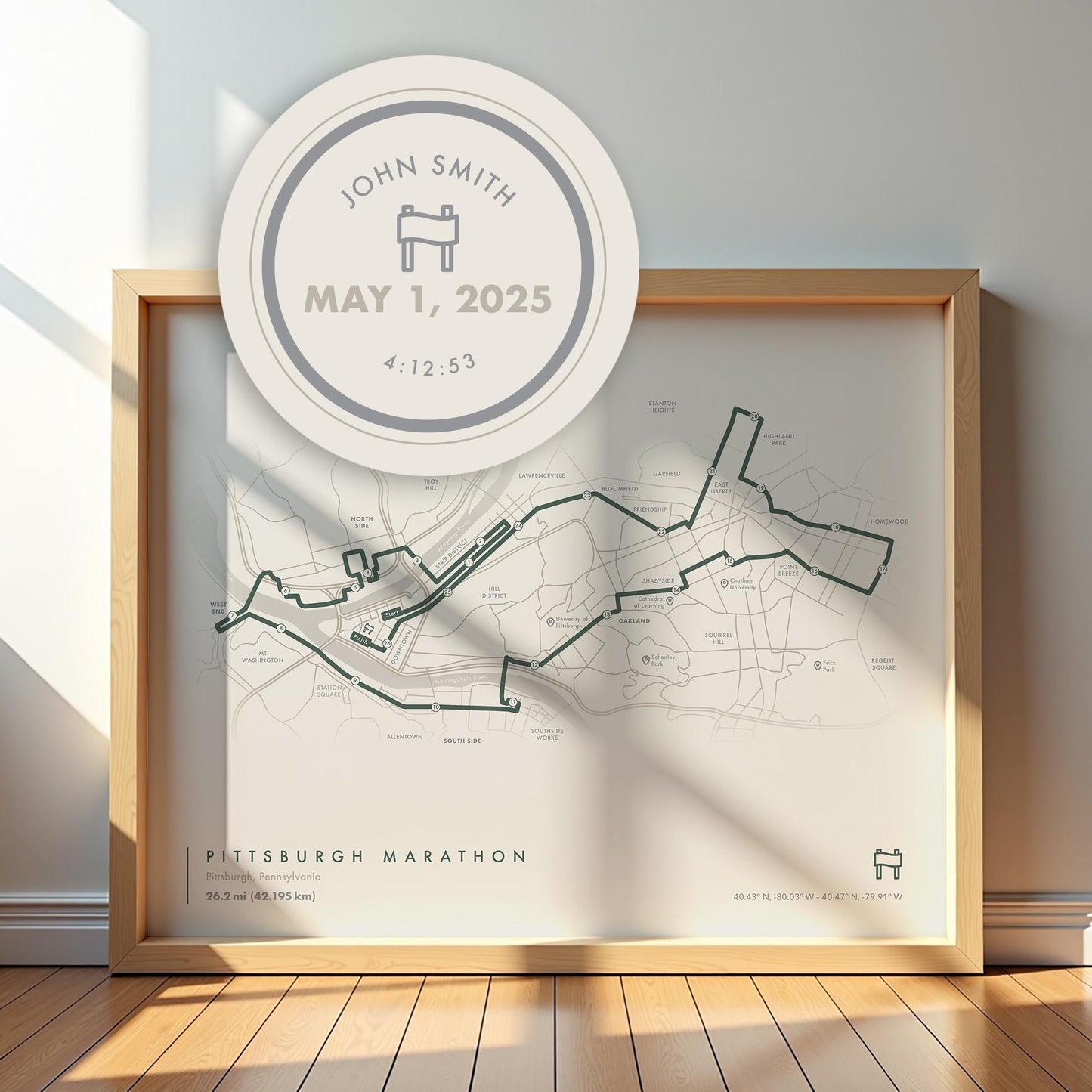 Pittsburgh Marathon Route Map Poster (Personalized)