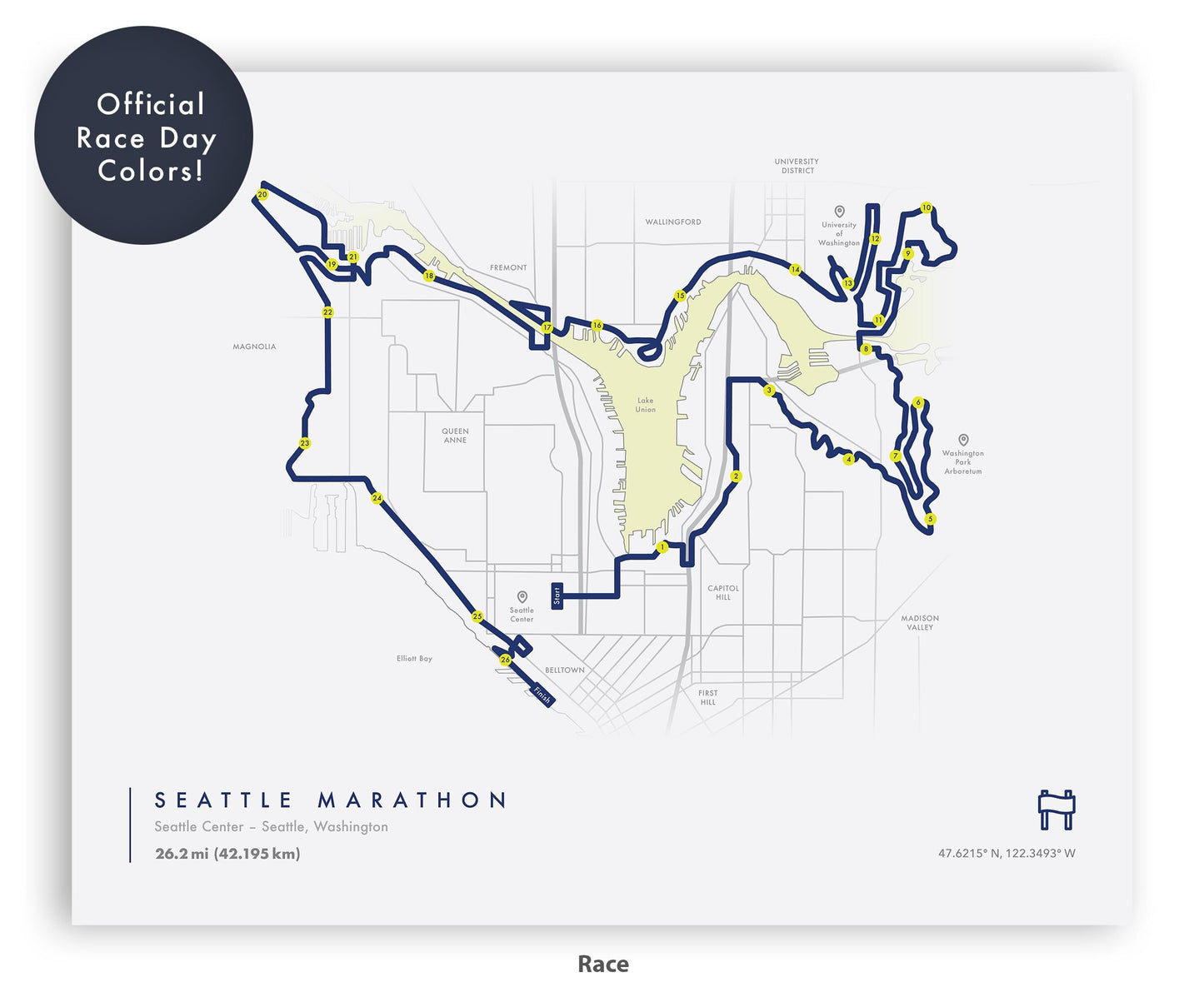 Seattle Marathon Route Map Poster (Personalized)