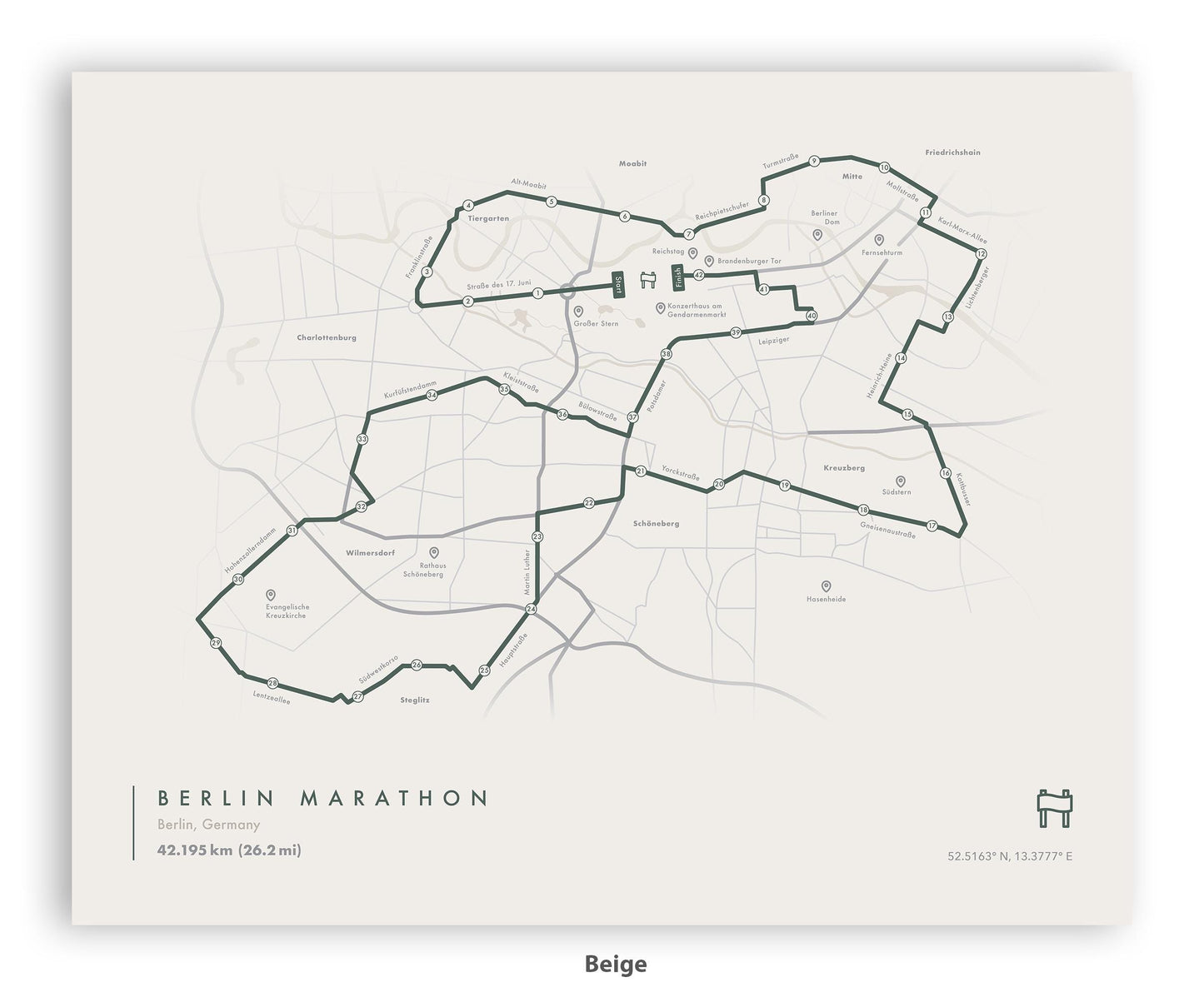 Berlin Marathon Route Map Poster (Personalized)