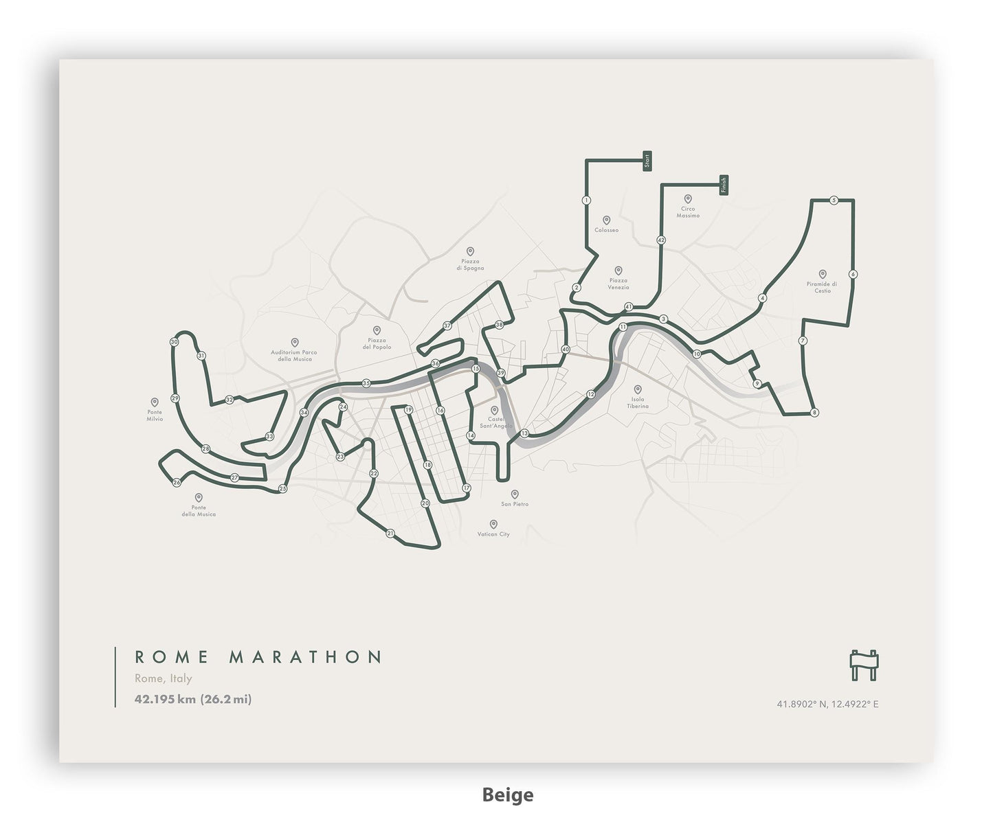 Rome Marathon Route Map Poster (Personalized)