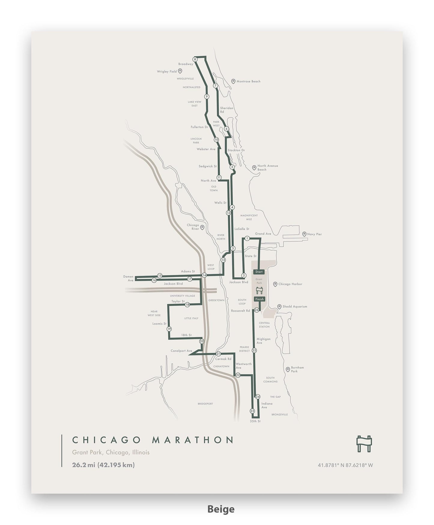 Chicago Marathon Route Map Poster (Personalized)