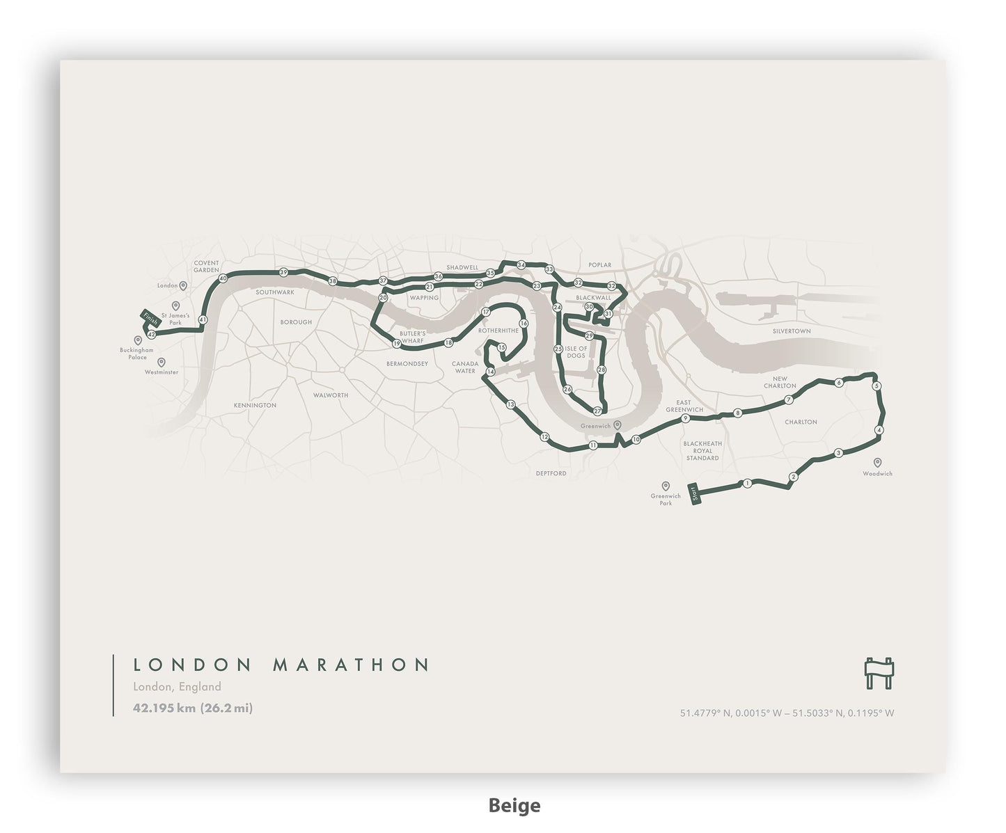 London Marathon Route Map Poster (Personalized)