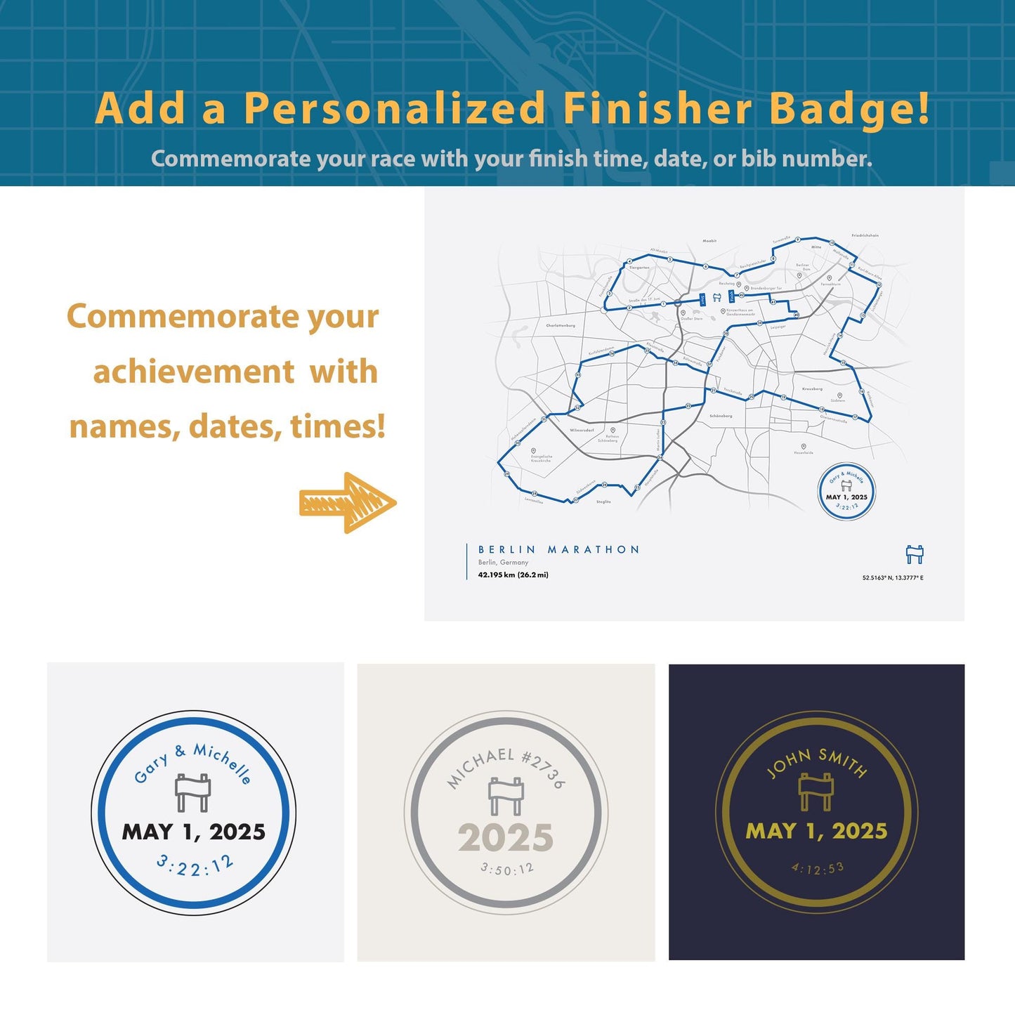 Berlin Marathon Route Map Poster (Personalized)