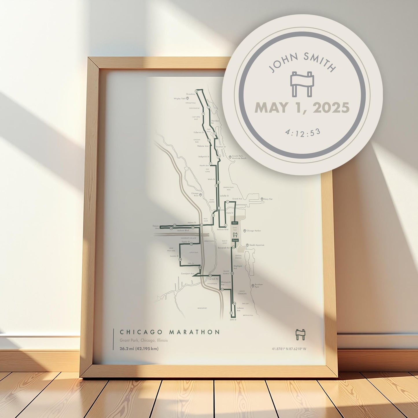 Chicago Marathon Route Map Poster (Personalized)