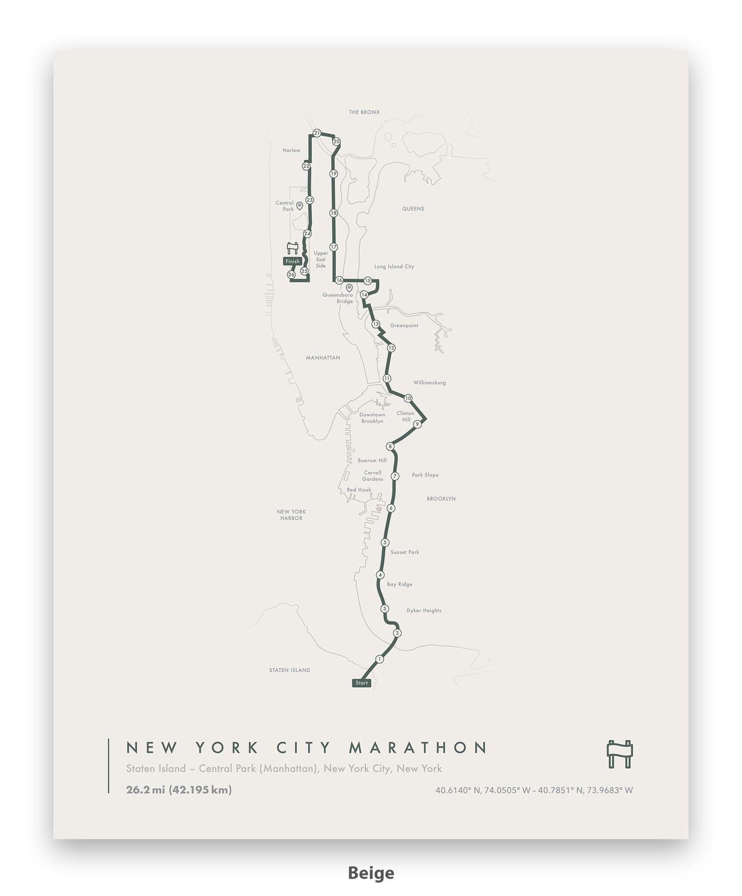 New York City Marathon Route Map Poster (Personalized)