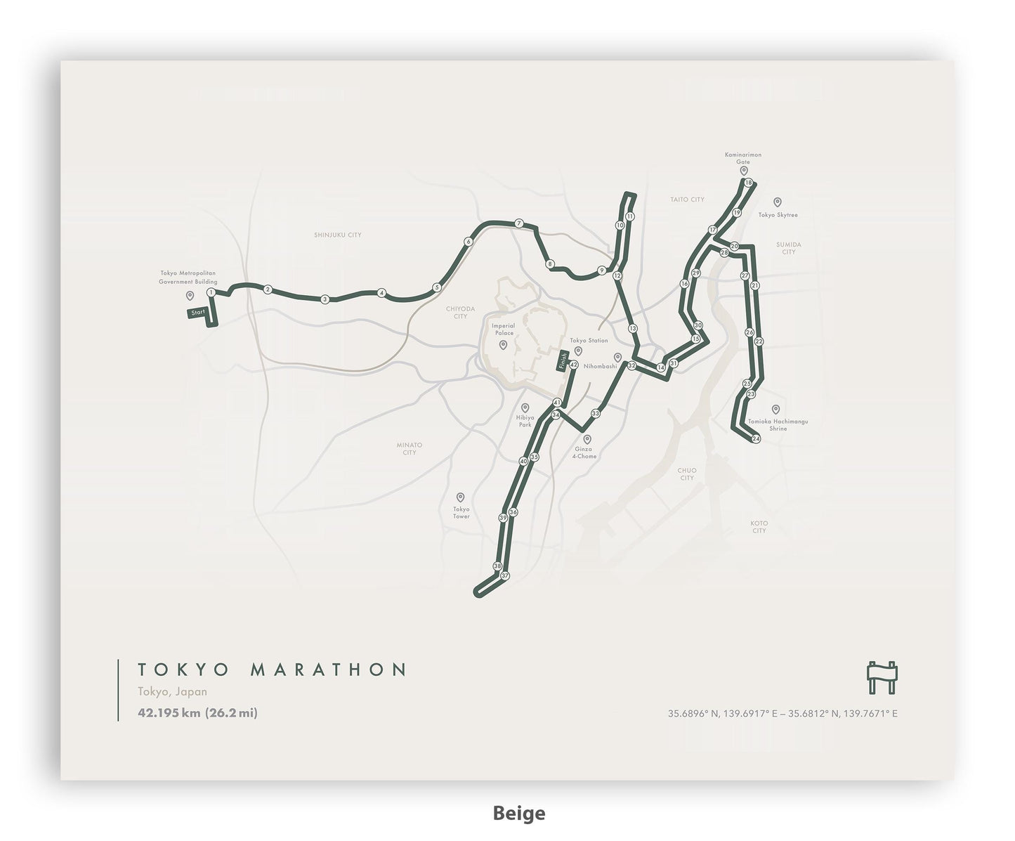 Tokyo Marathon Route Map Poster (Personalized)