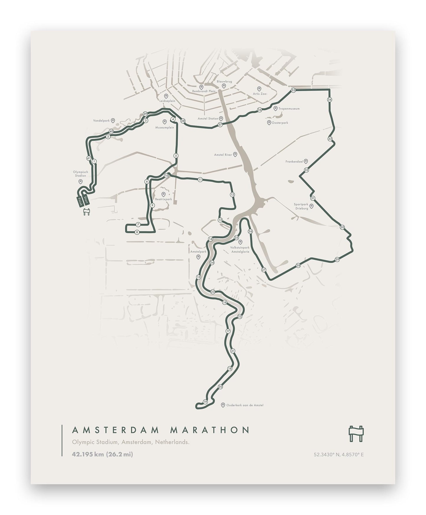 Amsterdam Marathon Route Map Poster (Personalized)