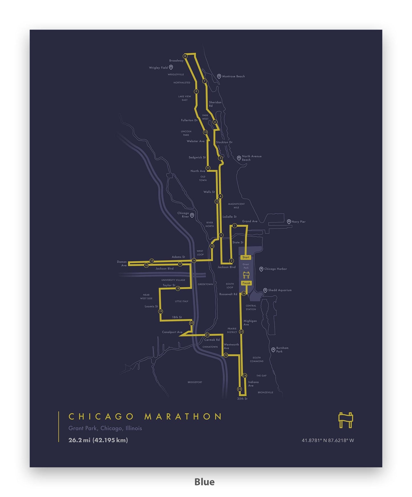 Chicago Marathon Route Map Poster (Personalized)