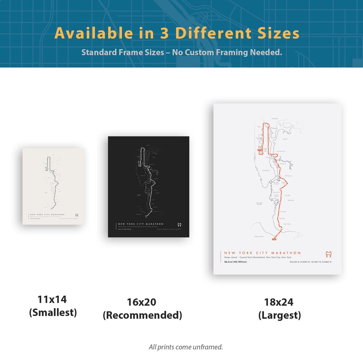 New York City Marathon Route Map Poster (Personalized)
