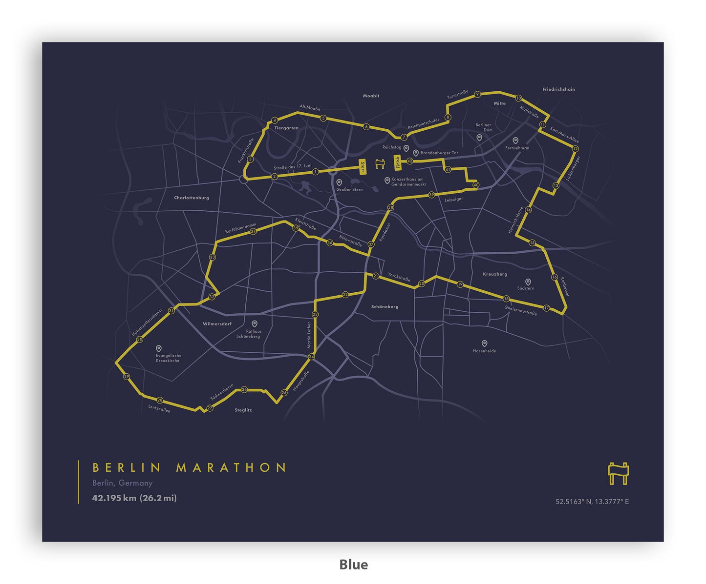 Berlin Marathon Route Map Poster (Personalized)