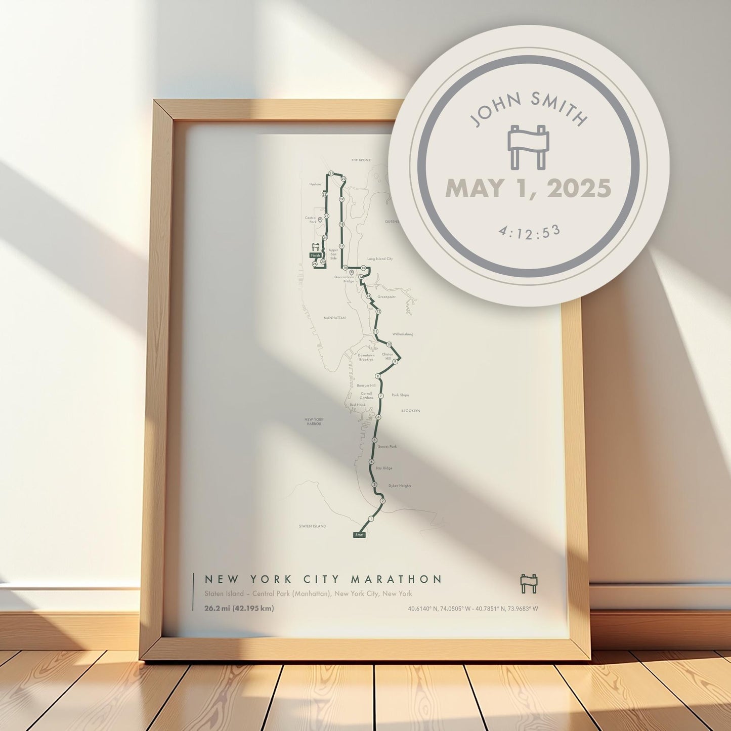 New York City Marathon Route Map Poster (Personalized)