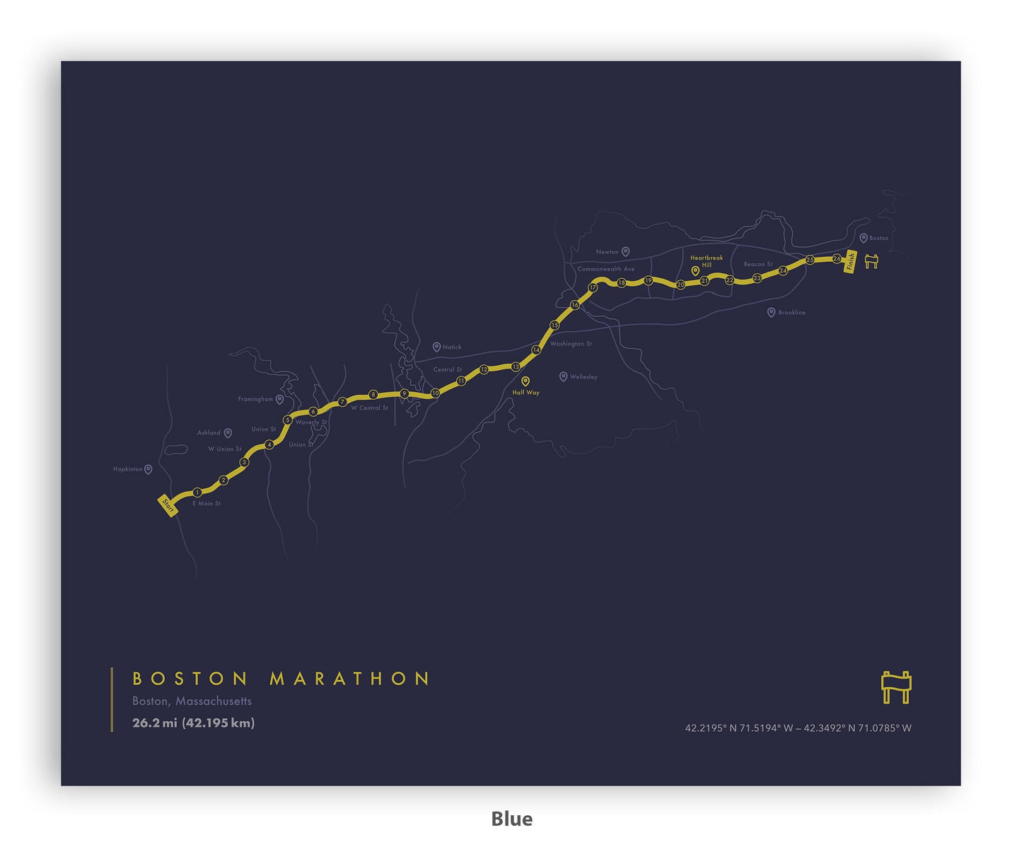 Boston Marathon Route Map Poster (Personalized)