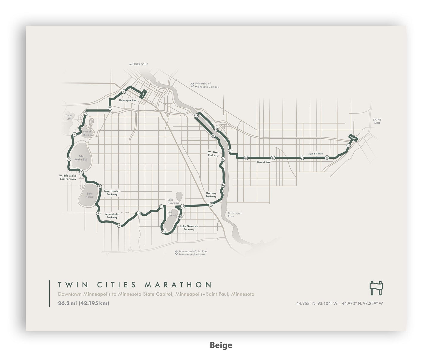 Twin Cities Marathon Map (Personalized)